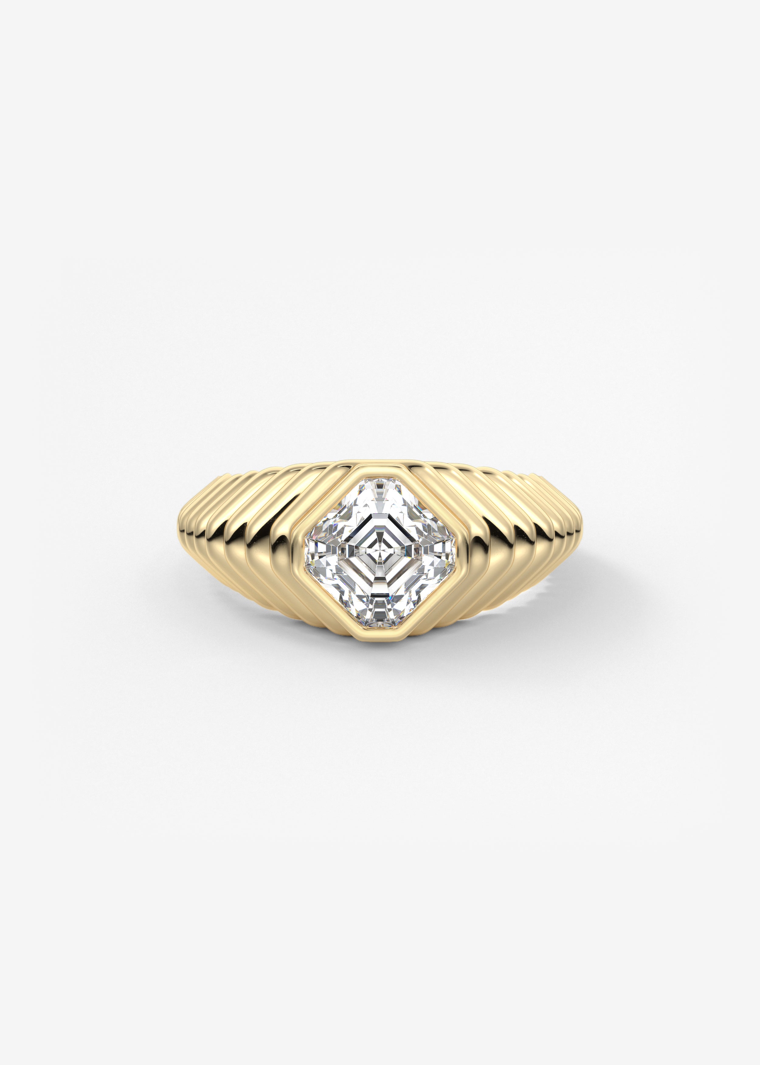 The Radiator engagement in YG metal featuring Asscher cut with Bezel,Chunky setting