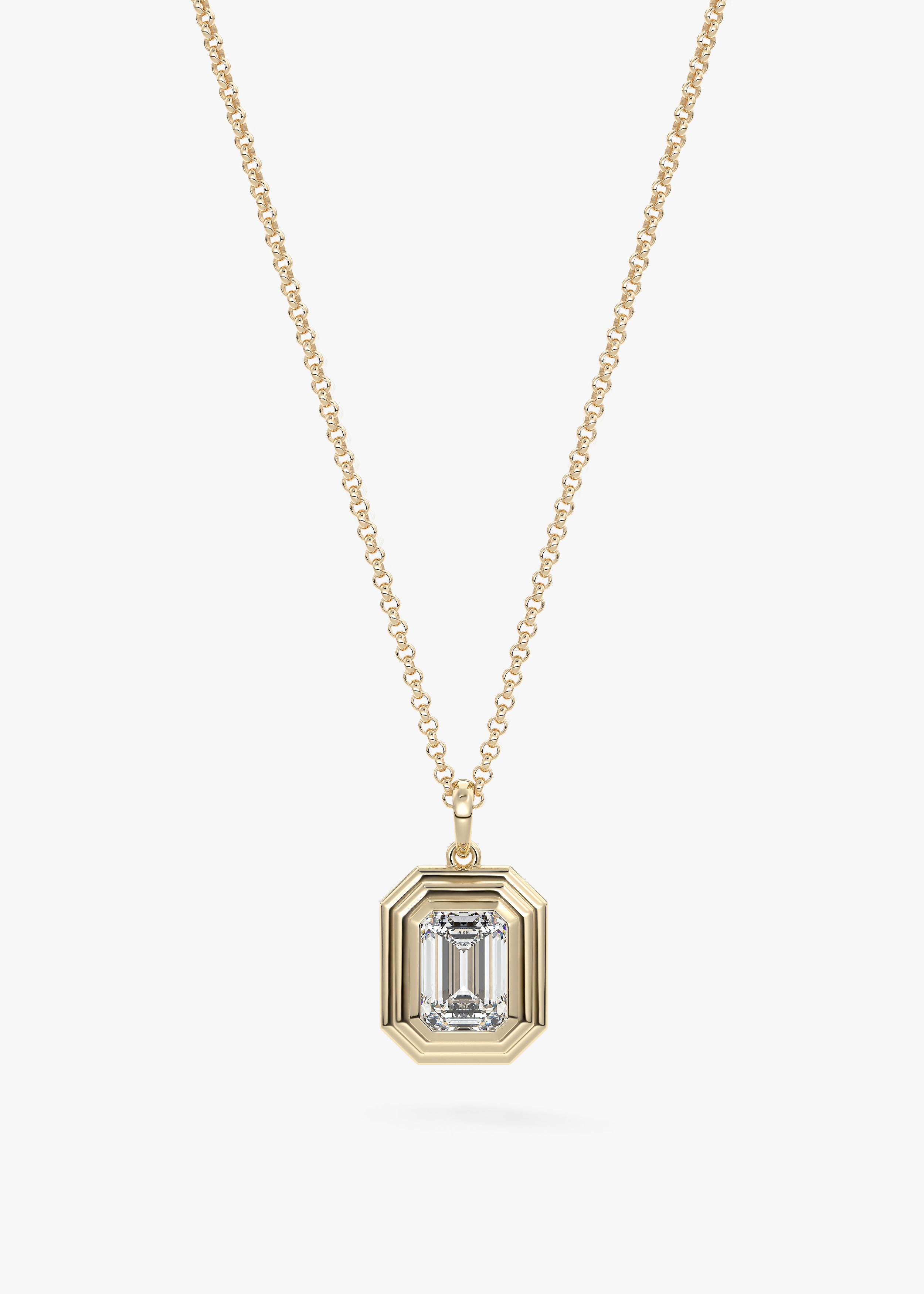 The Radiator  necklace in YG metal featuring Emerald cut with Bezel,Emerald,Solitaire setting