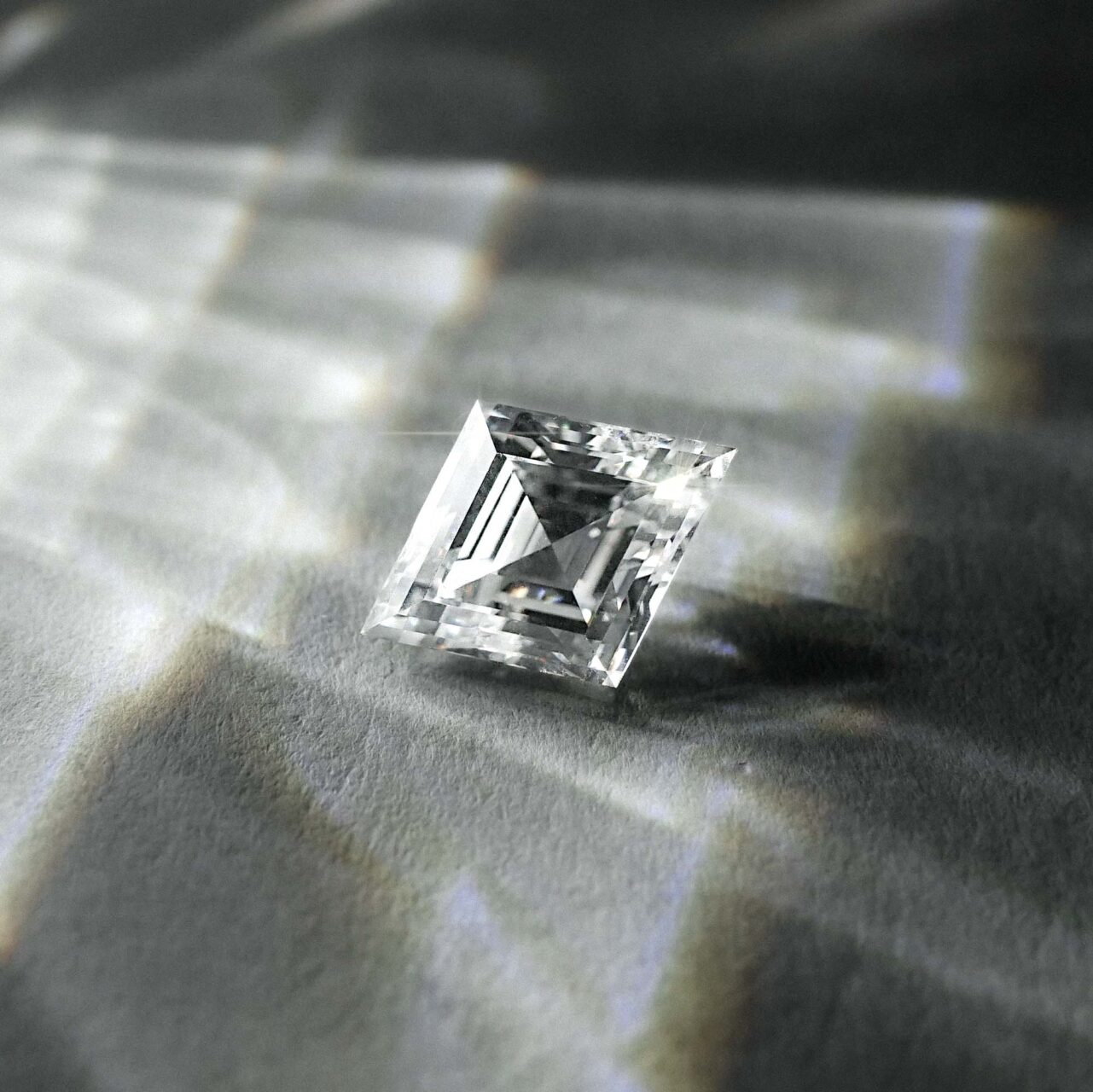 An almost flat appearing Asscher cut diamond