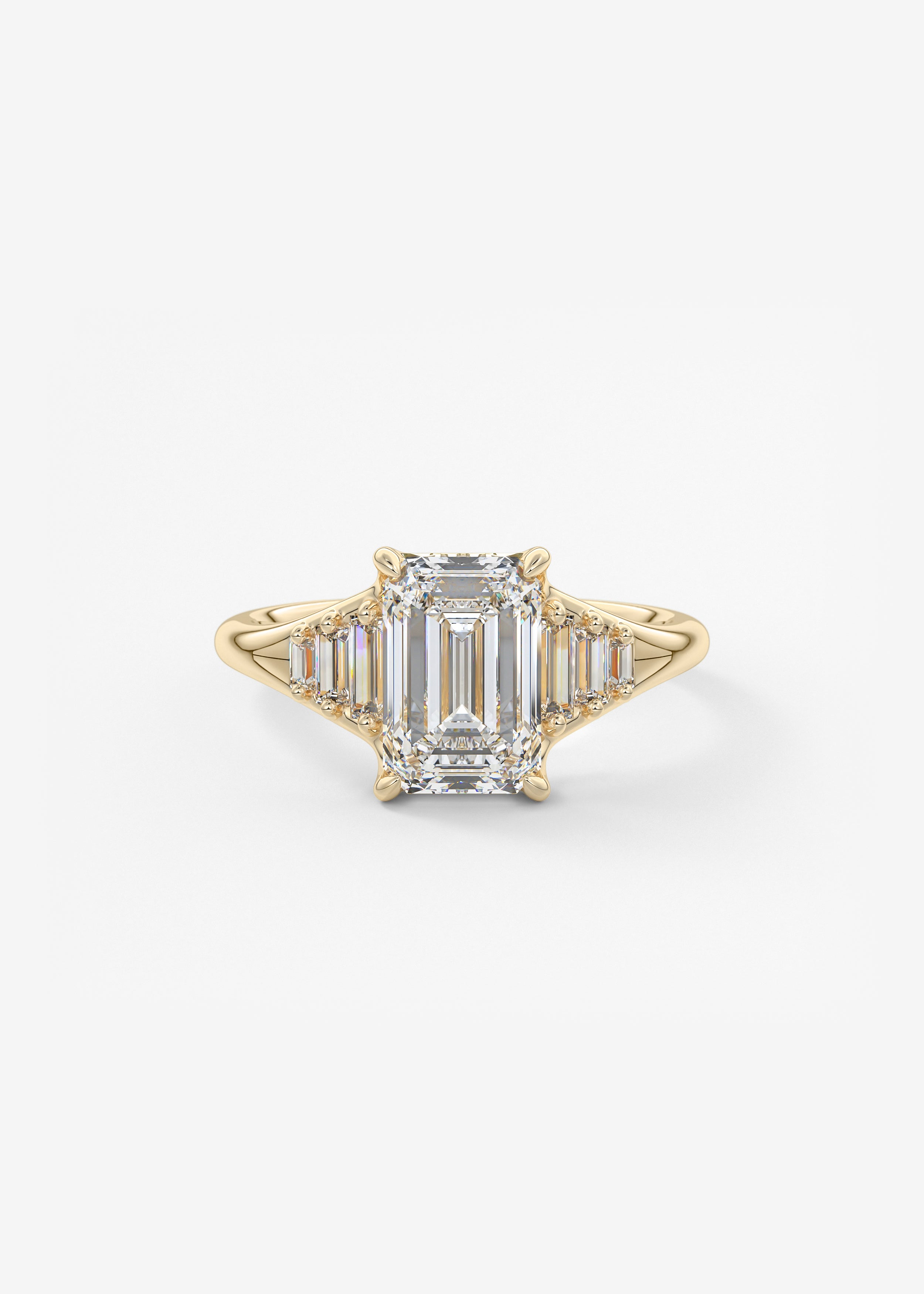 The 幸运飞行168(官方开奖)体彩网|168开奖 Symphony engagement in YG metal featuring Emerald cut with Three_Stone,Cluster,Prong,Split_Shank setting