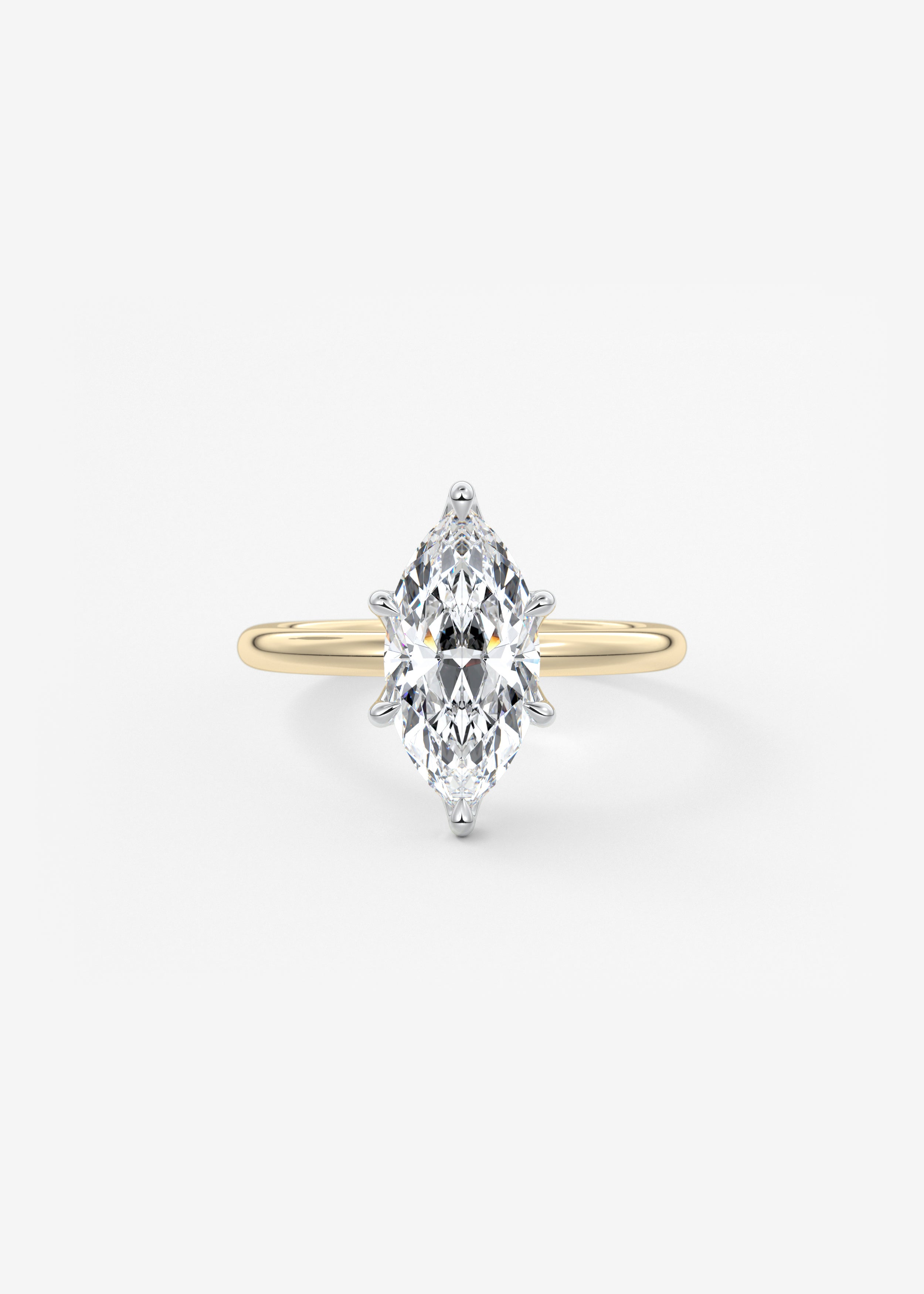 The Bloom Royale  engagement in YG metal featuring Marquise cut with Solitaire,Prong,Hidden Halo,Diamond Details,Nature Inspired setting