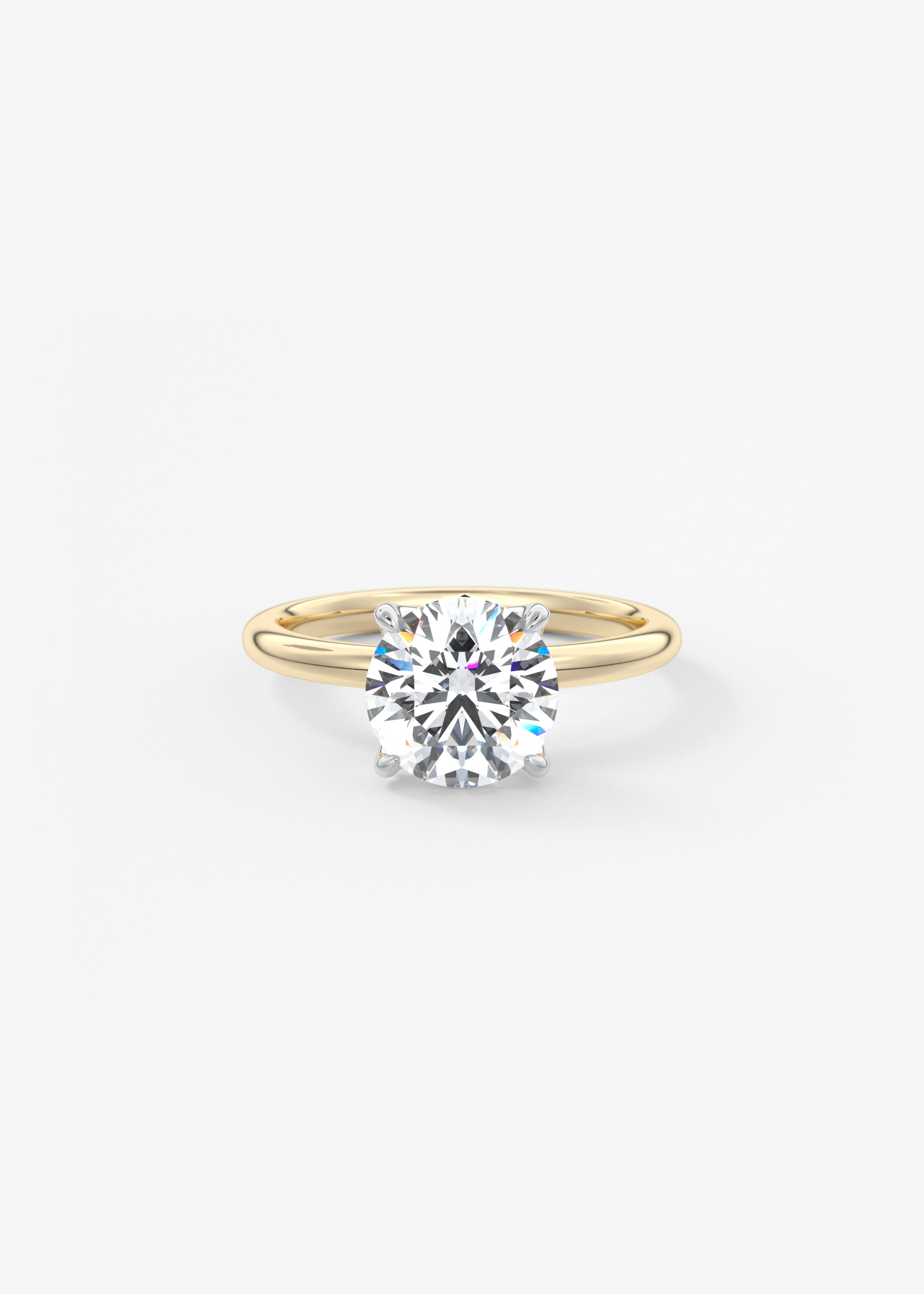 The Bloom Royale  engagement in YG metal featuring Round,Round Brilliant,Old European cut with Solitaire,Prong,Hidden Halo,Diamond Details,Nature Inspired setting