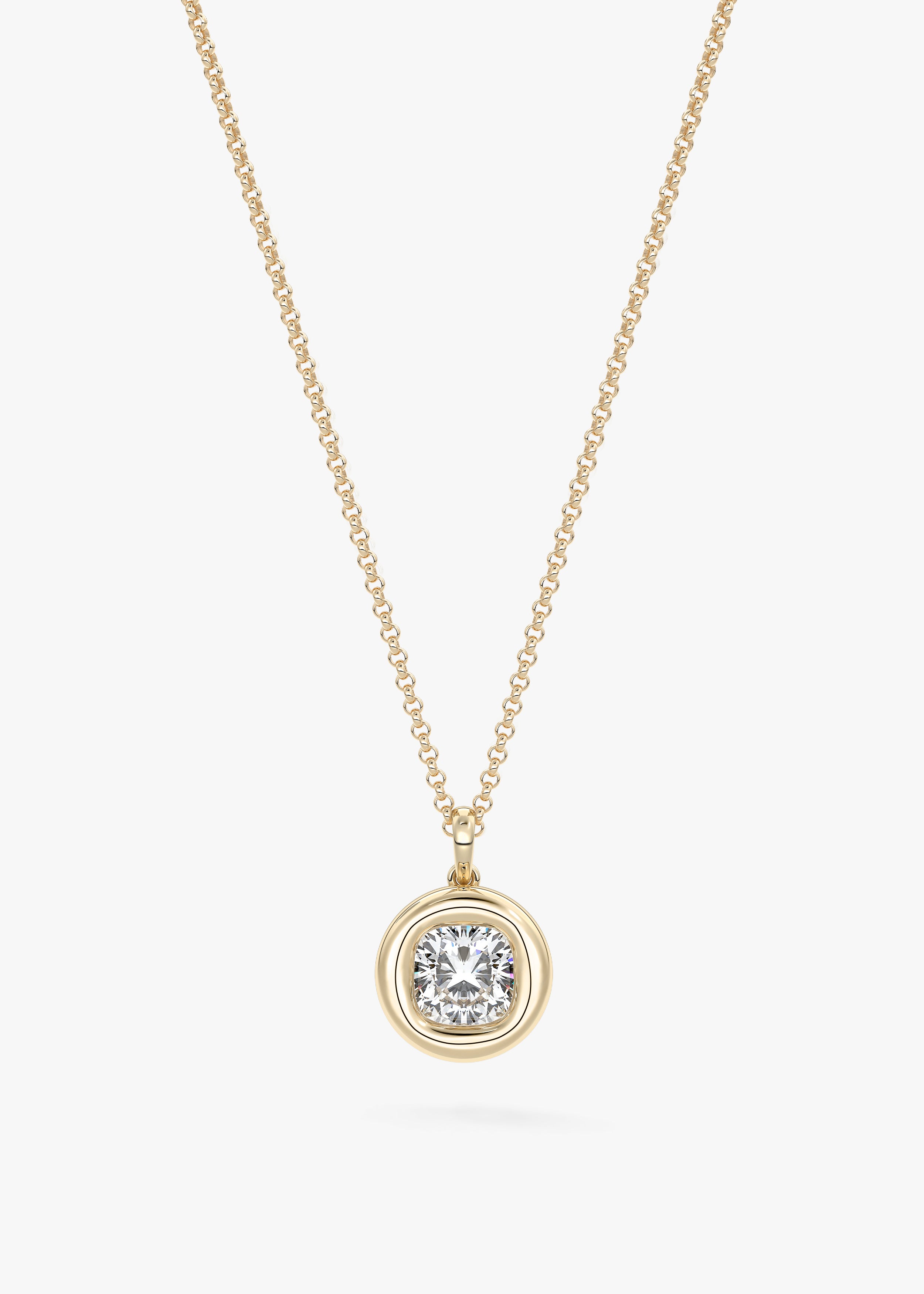 The Gumdrop necklace in YG metal featuring Old Mine,Elongated Cushion,Cushion cut with Bezel,Cushion setting
