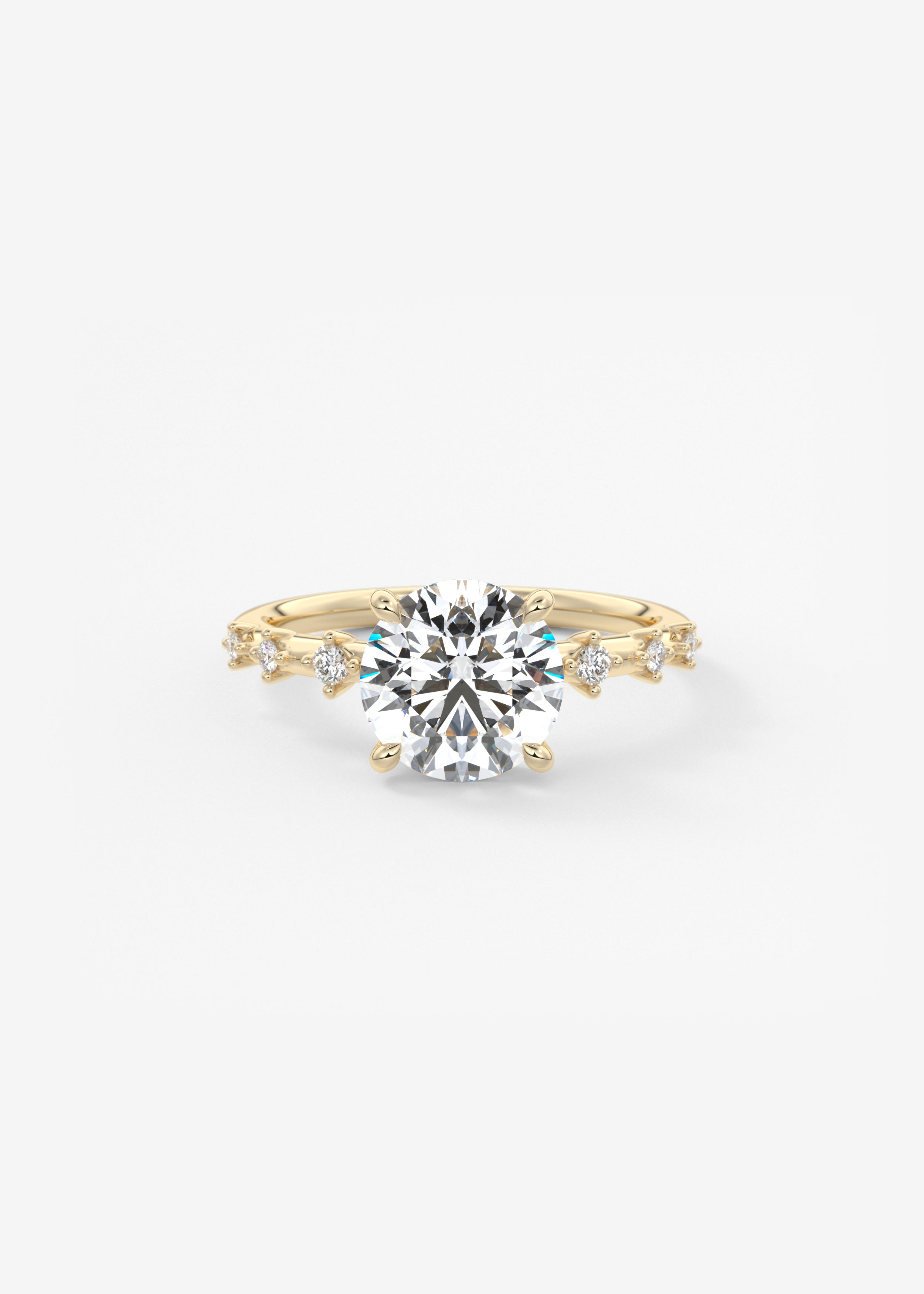 The Starlette Hidden Halo  engagement in YG metal featuring Round cut with Prong,Pave,Hidden Halo,Diamond Details setting