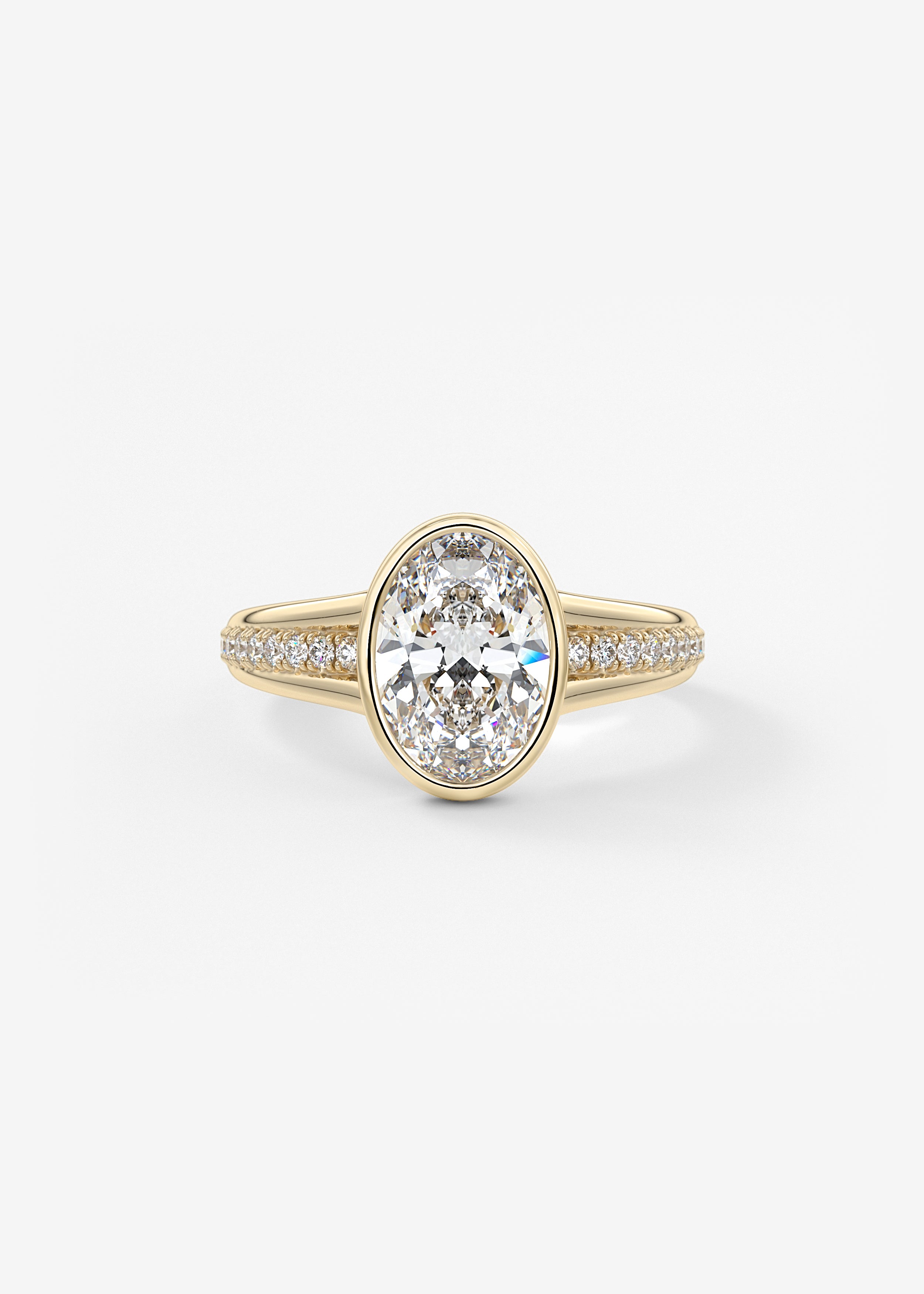 The Venetian engagement in YG metal featuring Oval cut with Prong,Pave setting