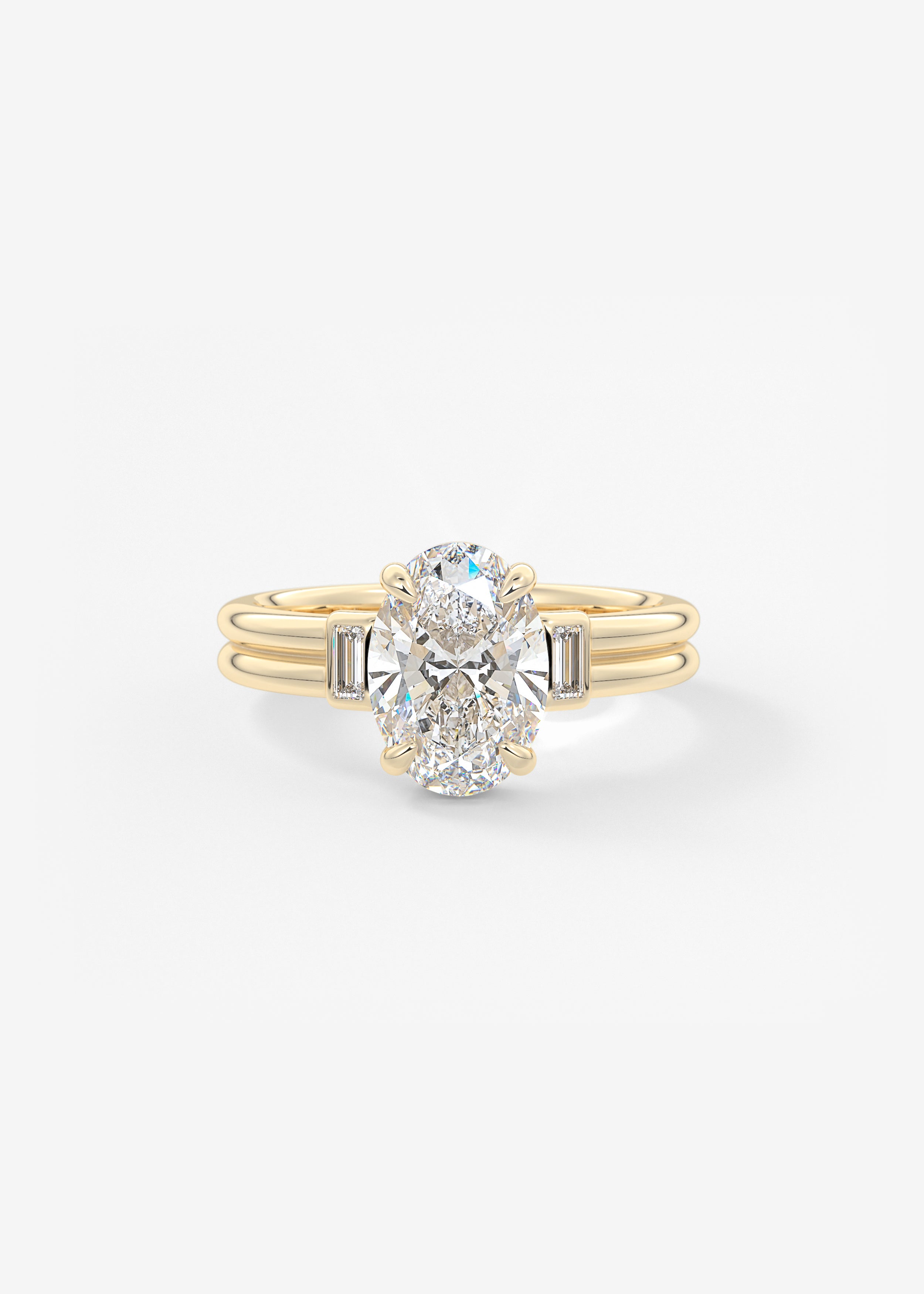 The Double Stack  engagement in YG metal featuring Oval cut with Three Stone,Prong,Chunky setting