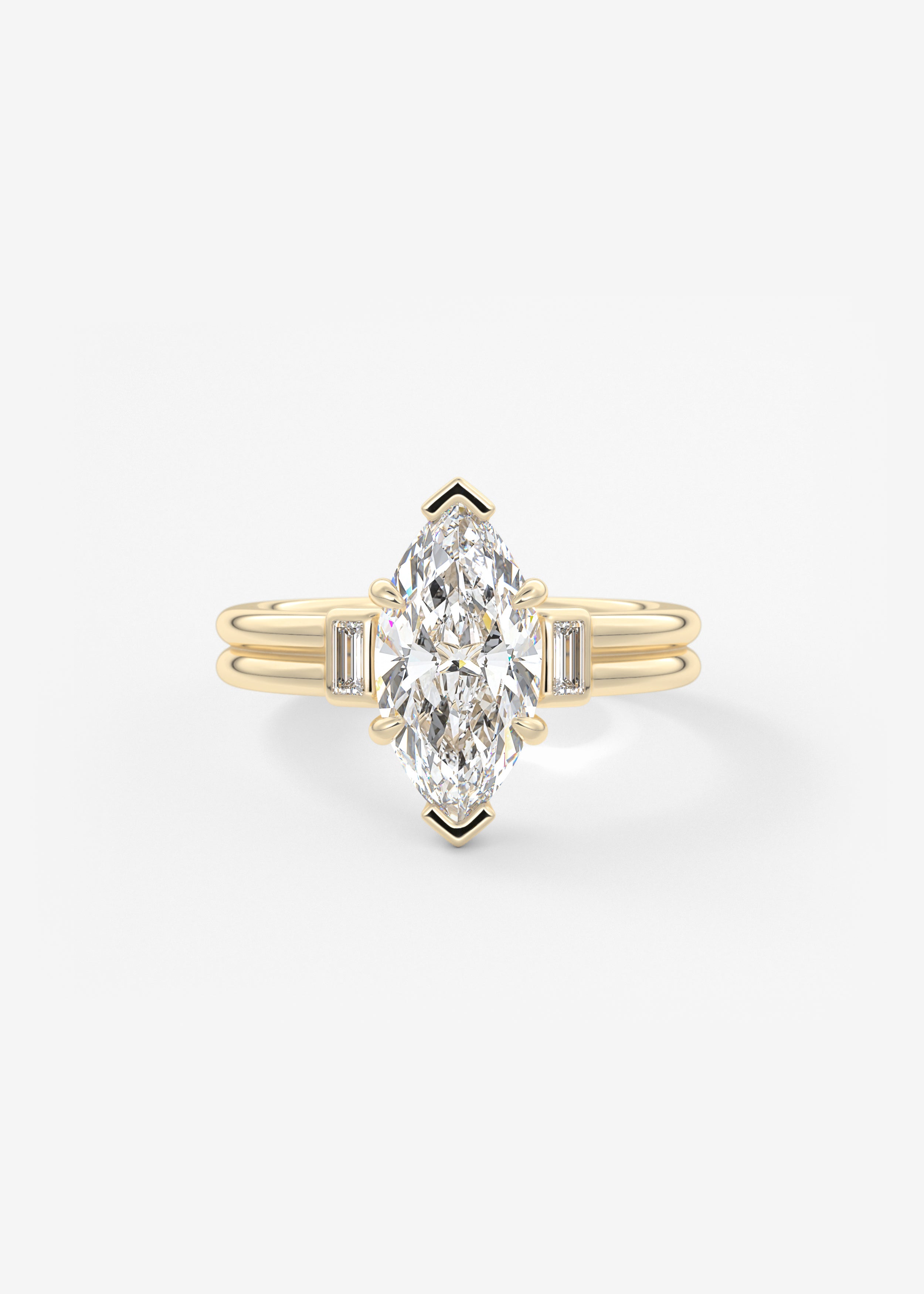 The Double Stack engagement in YG metal featuring Marquise cut with Three Stone,Prong,Chunky setting