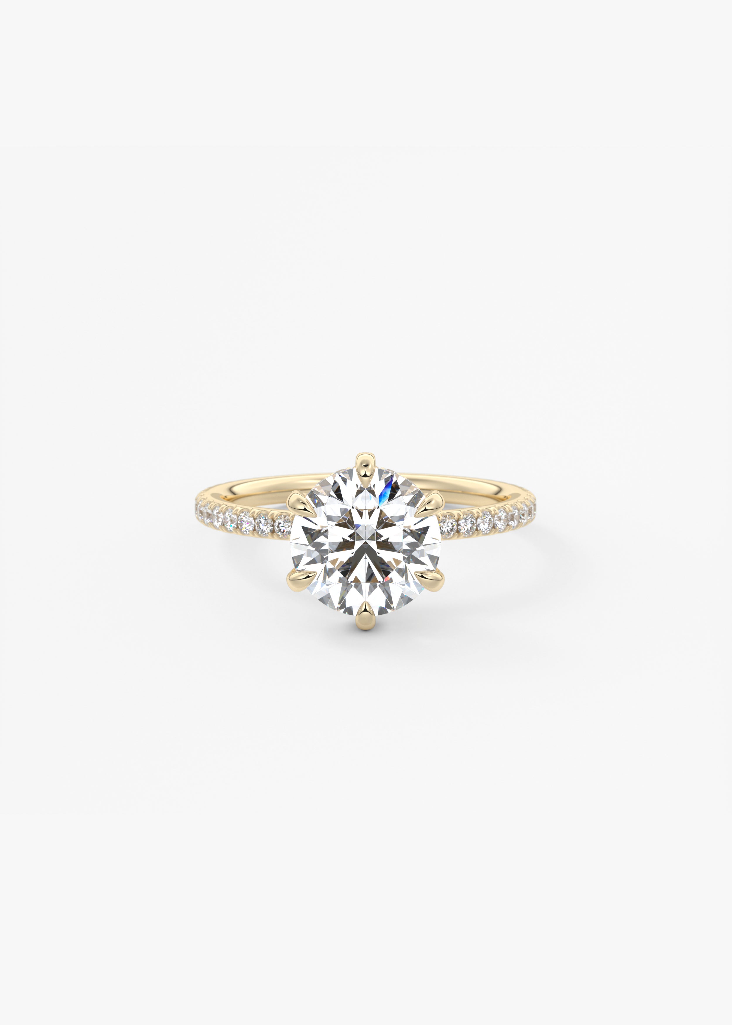 The Glitterbomb  engagement in YG metal featuring Round cut with Prong,Pave,Hidden Halo,Diamond Details setting