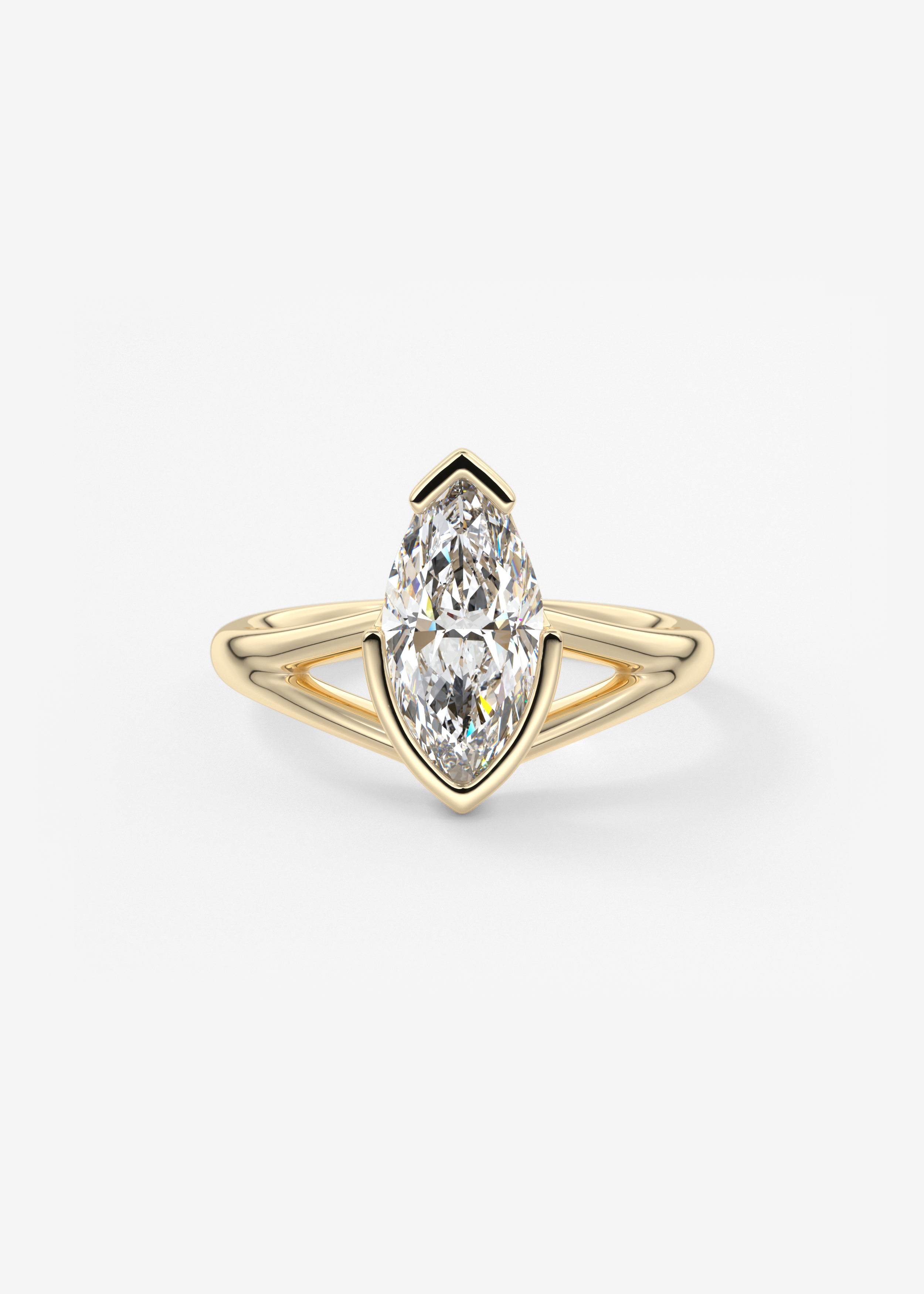 The Celeste  engagement in YG metal featuring Marquise cut with Solitaire,Half Bezel,Split Shank setting