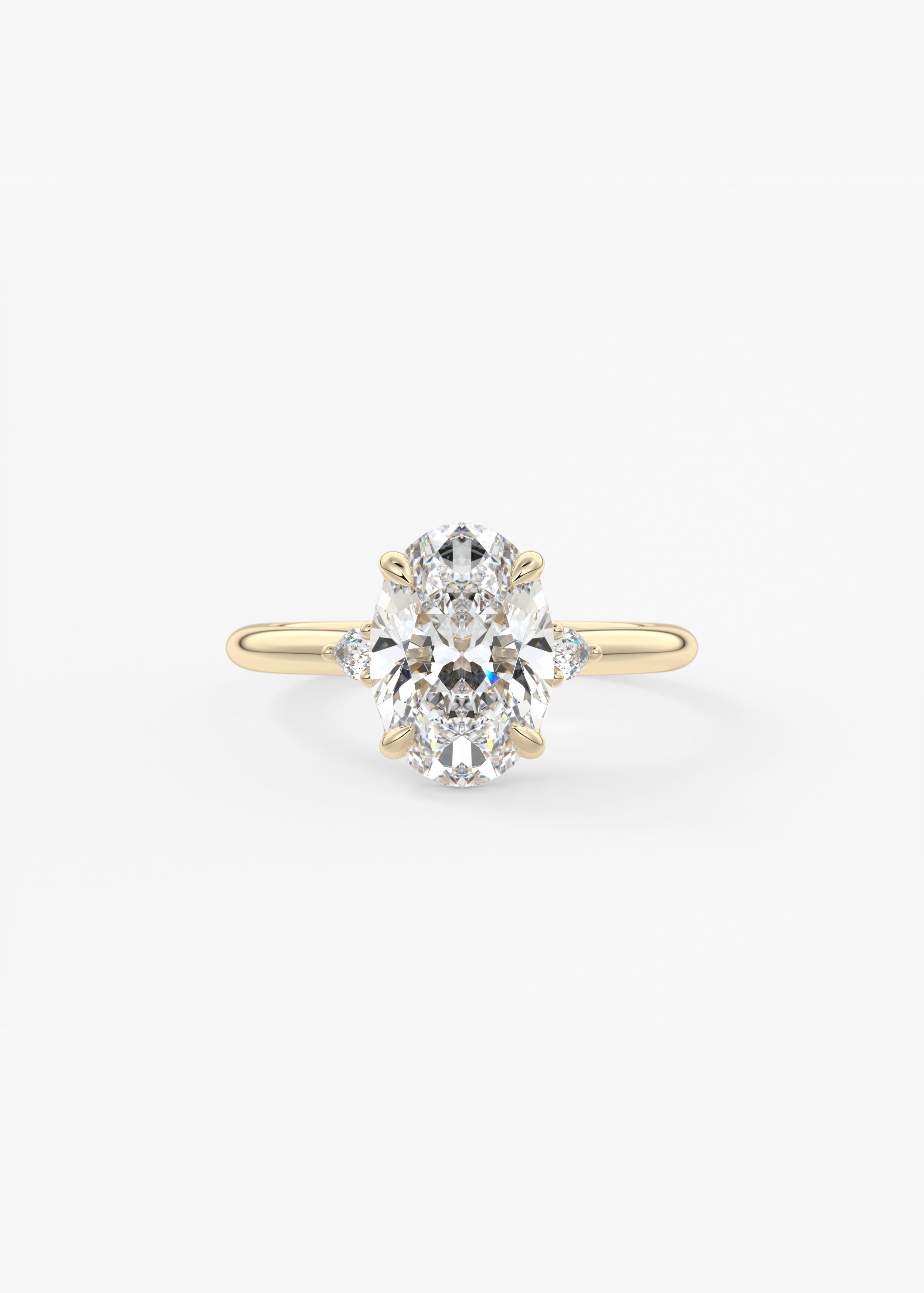 The Arbor Three Stone  engagement in YG metal featuring Oval cut with Three Stone,Prong,Nature Inspired setting