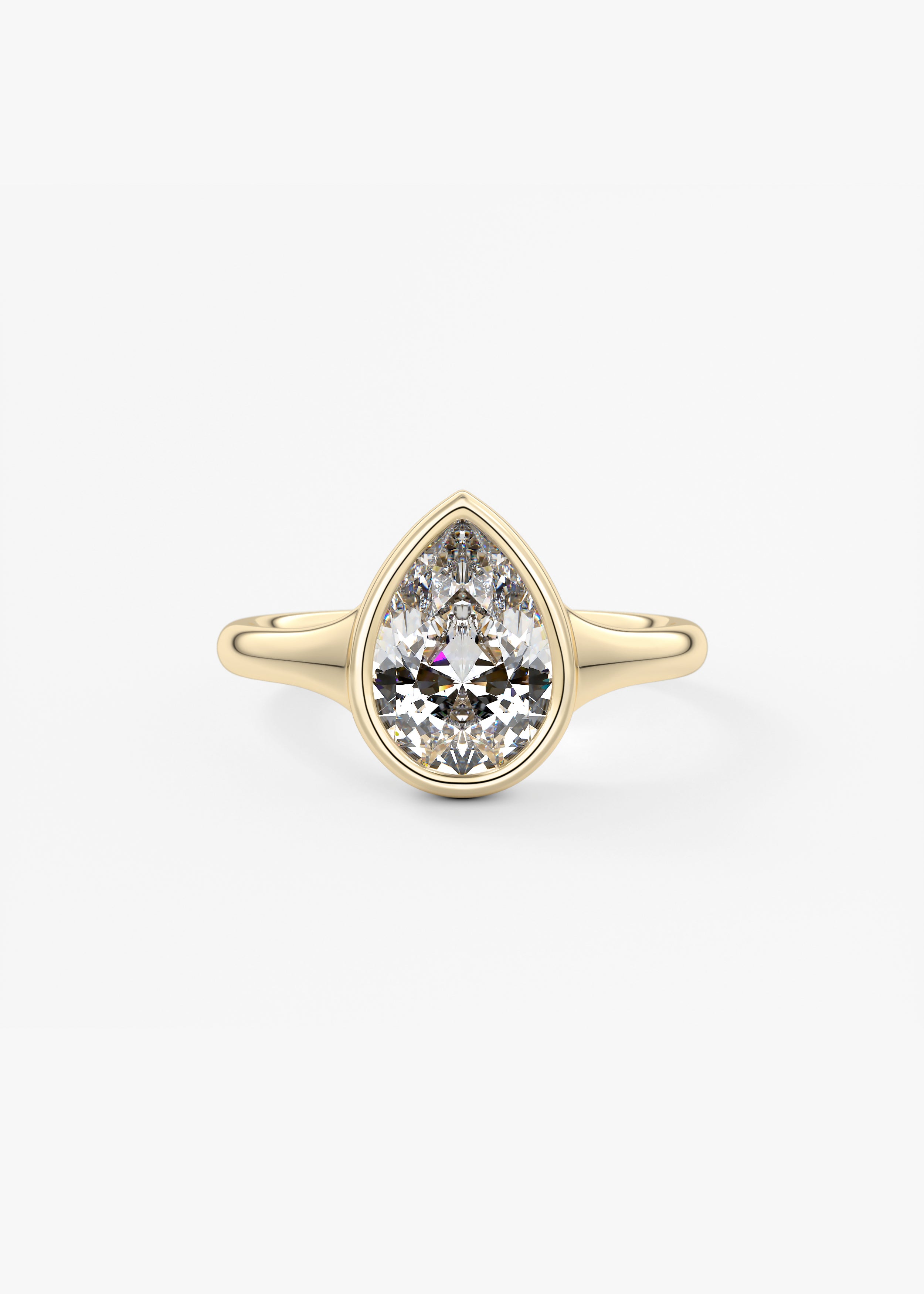 Golden Bathtub engagement in YG metal featuring Pear cut with Solitaire,Bezel,Chunky setting