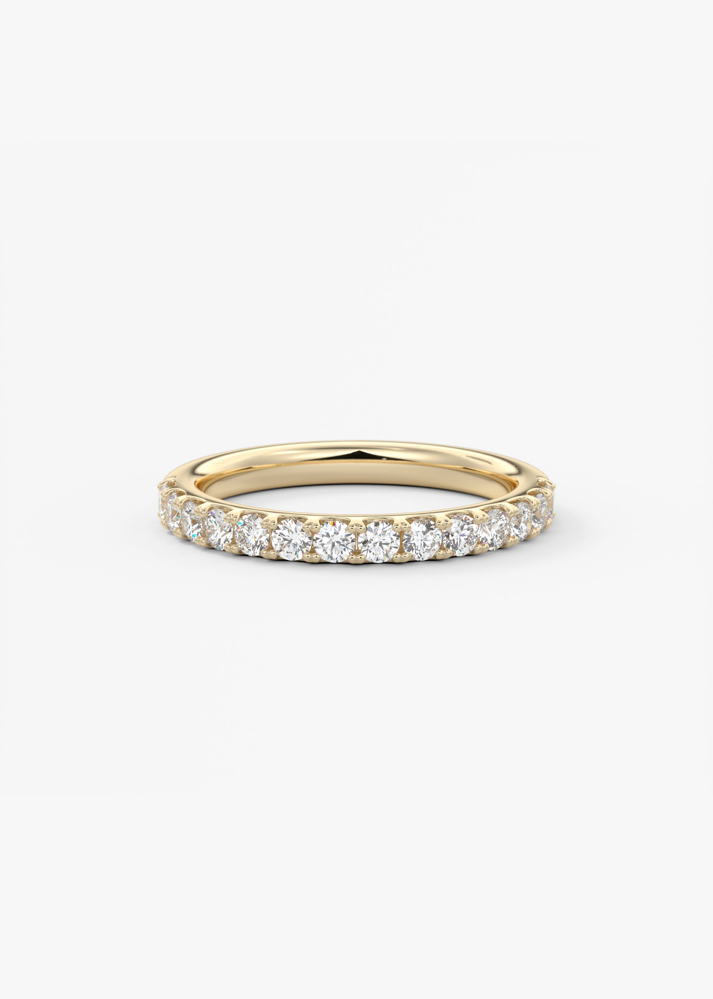 The Classic French Half Eternity 2.3mm wedding in YG metal featuring None,Round cut with Stacking,Eternity,Pave setting