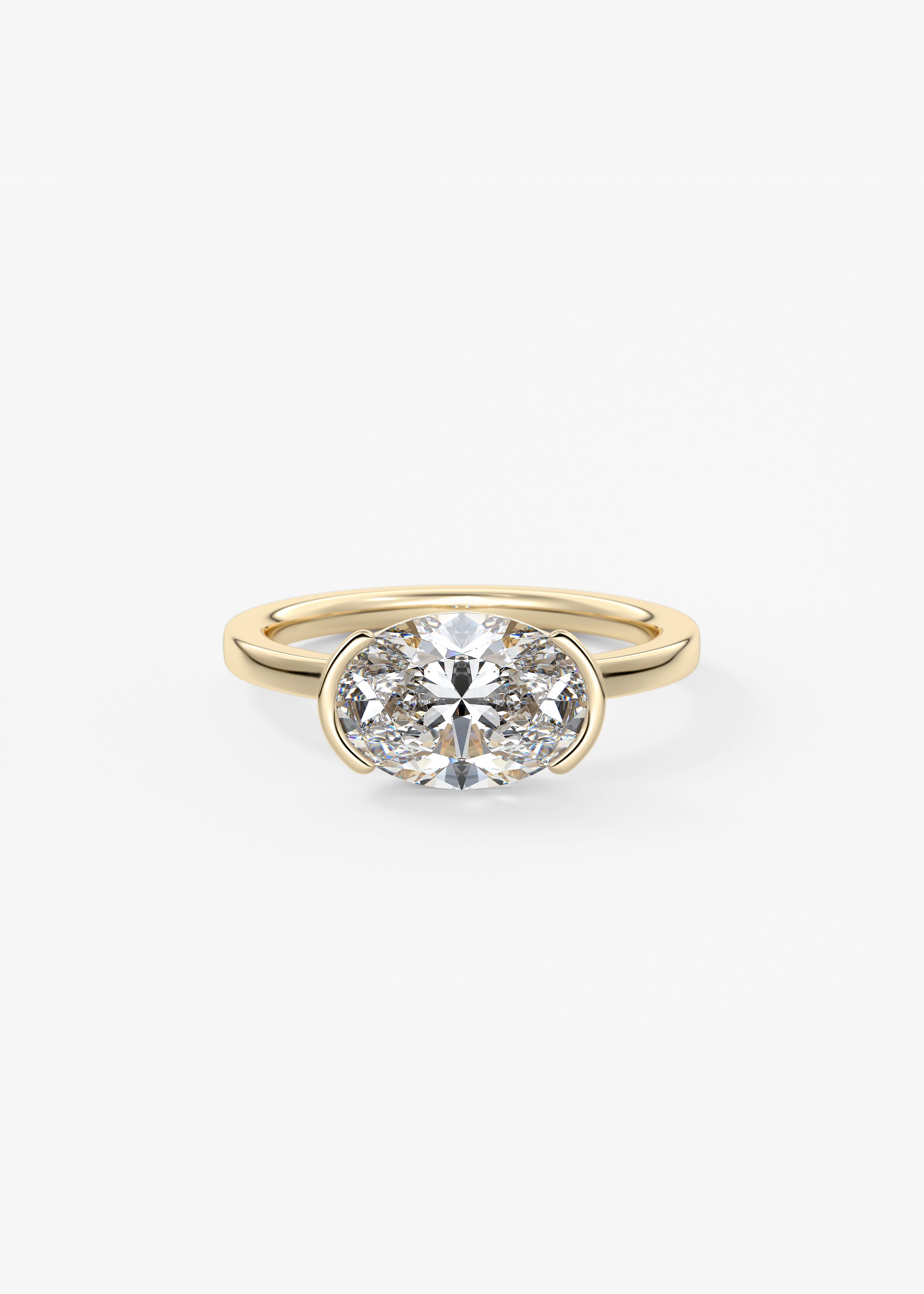 The Plutch  engagement in YG metal featuring Oval cut with Solitaire,Half Bezel,East West setting