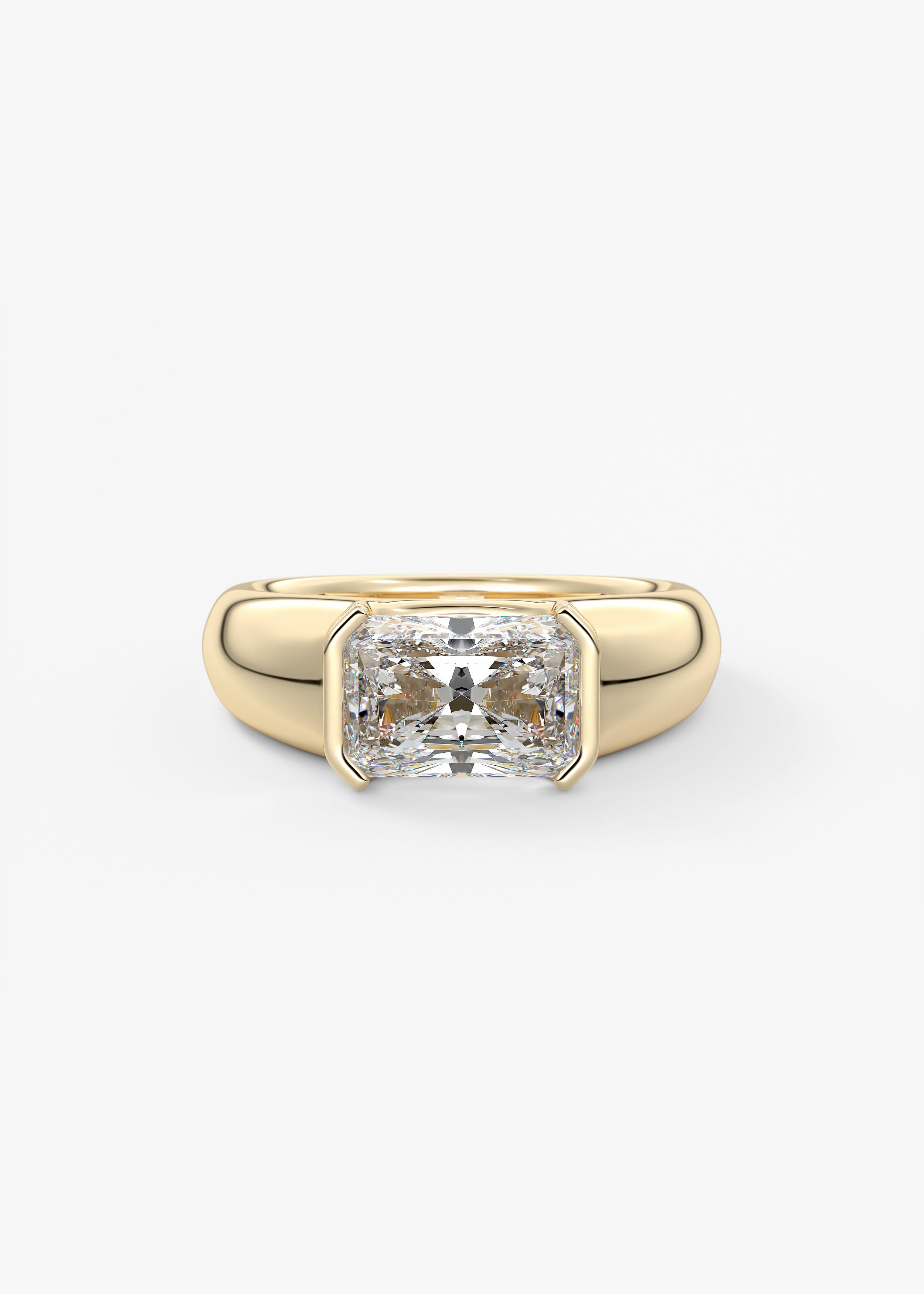 The Lunette  engagement in YG metal featuring Radiant cut with Solitaire,Half Bezel,Chunky setting