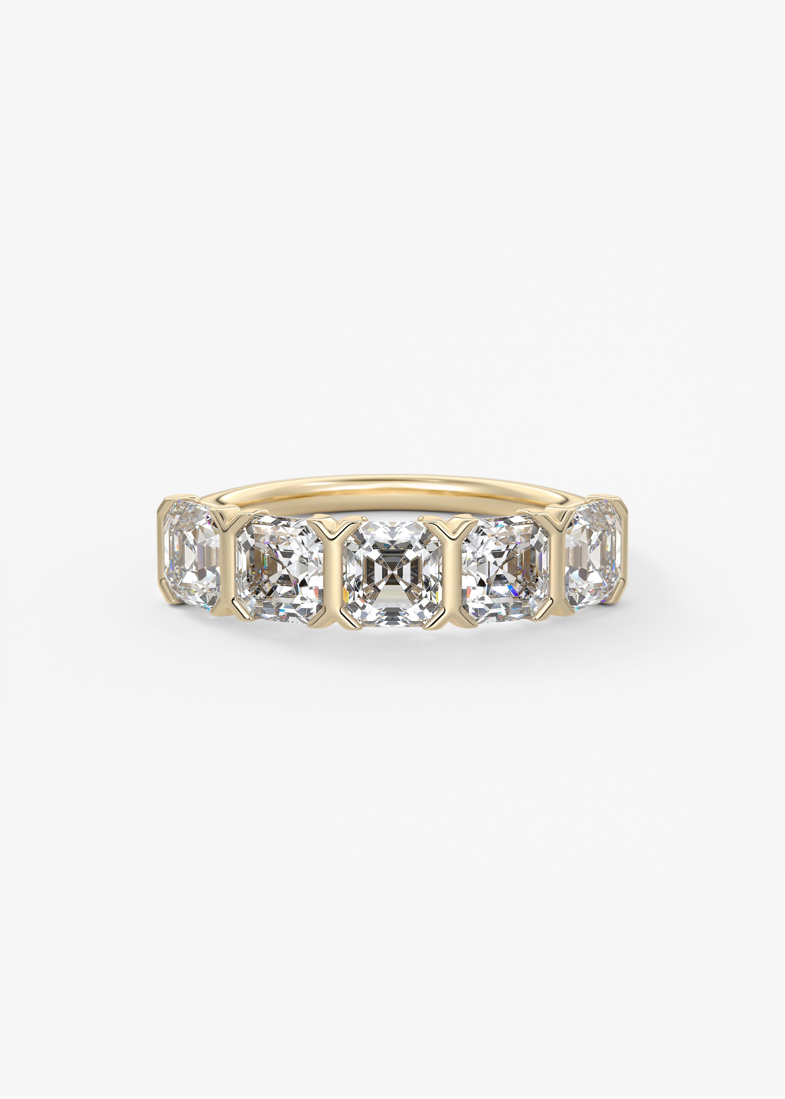 The Asscher Five Stone  wedding in YG metal featuring None cut with Anniversary,Pave,Statement setting