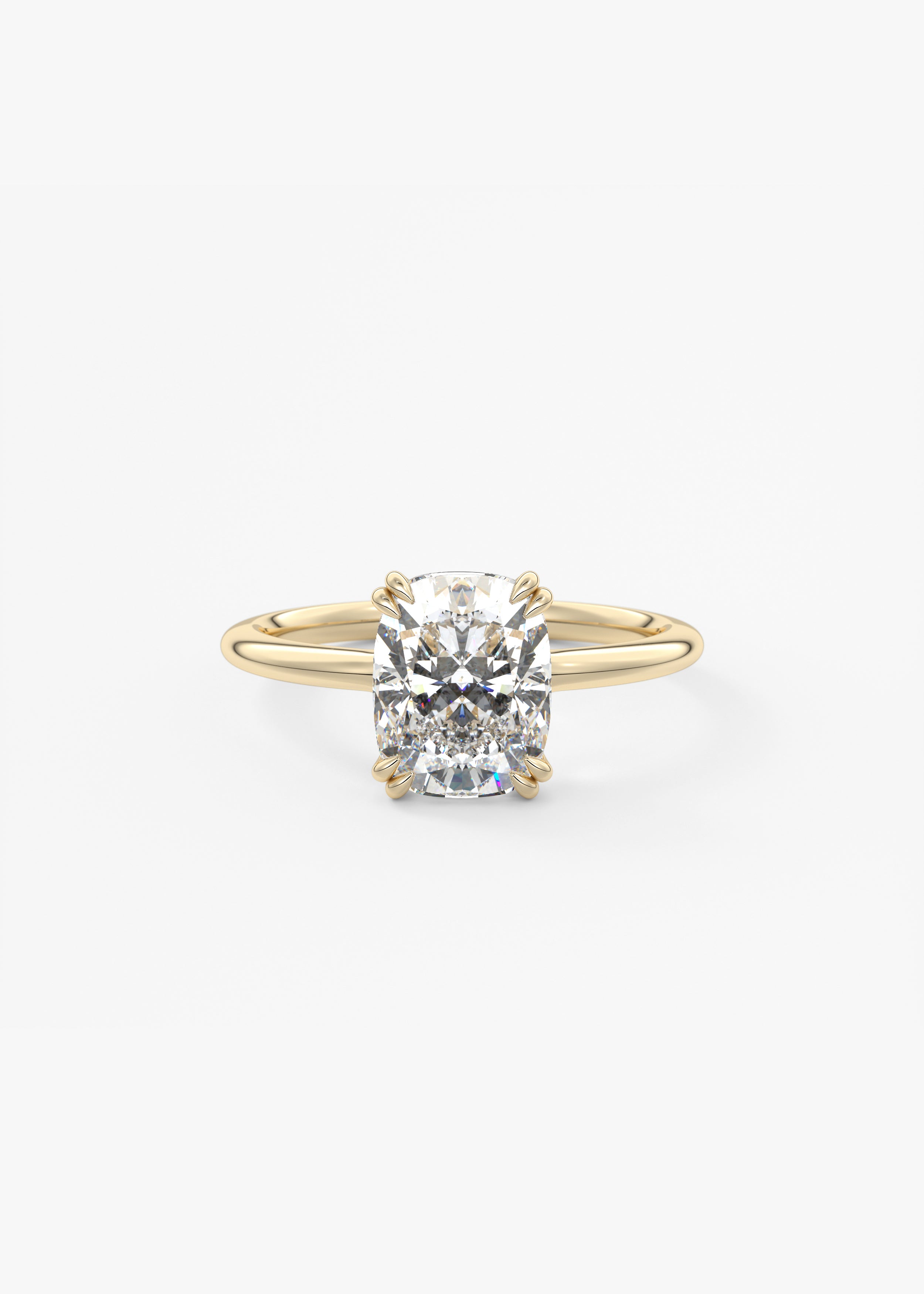 The Double Scoop  engagement in YG metal featuring Cushion,Old Mine,Elongated Cushion cut with Solitaire,Prong setting