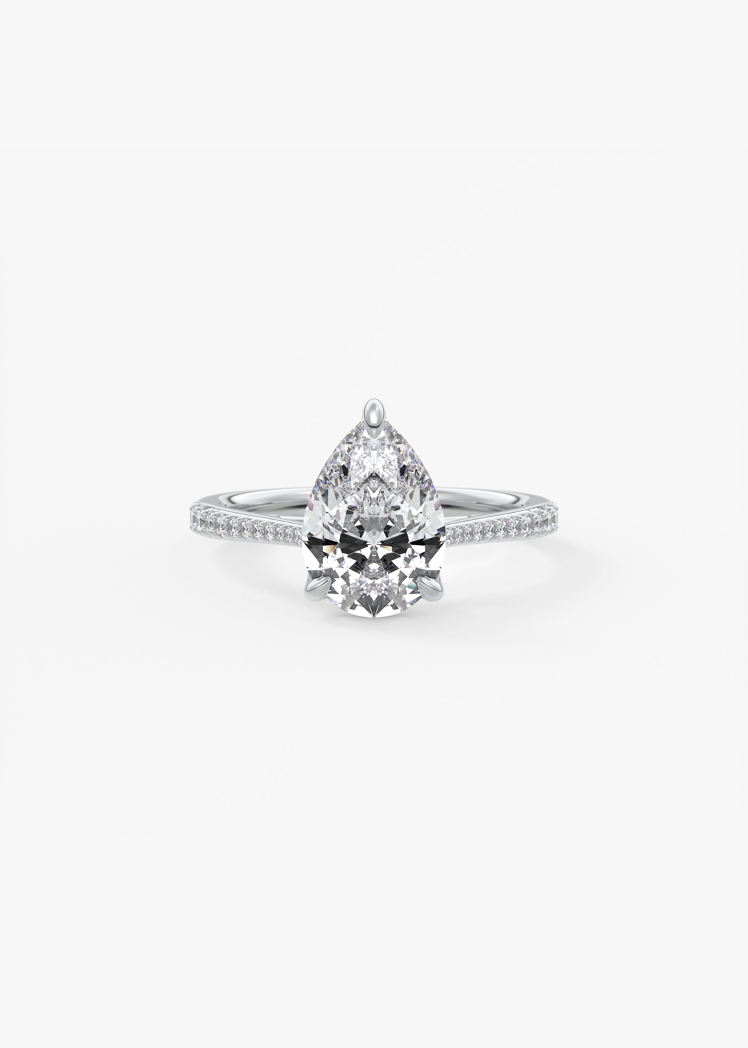 Cathedral Royale Pavé  engagement in WG metal featuring Pear cut with Prong,Pave setting