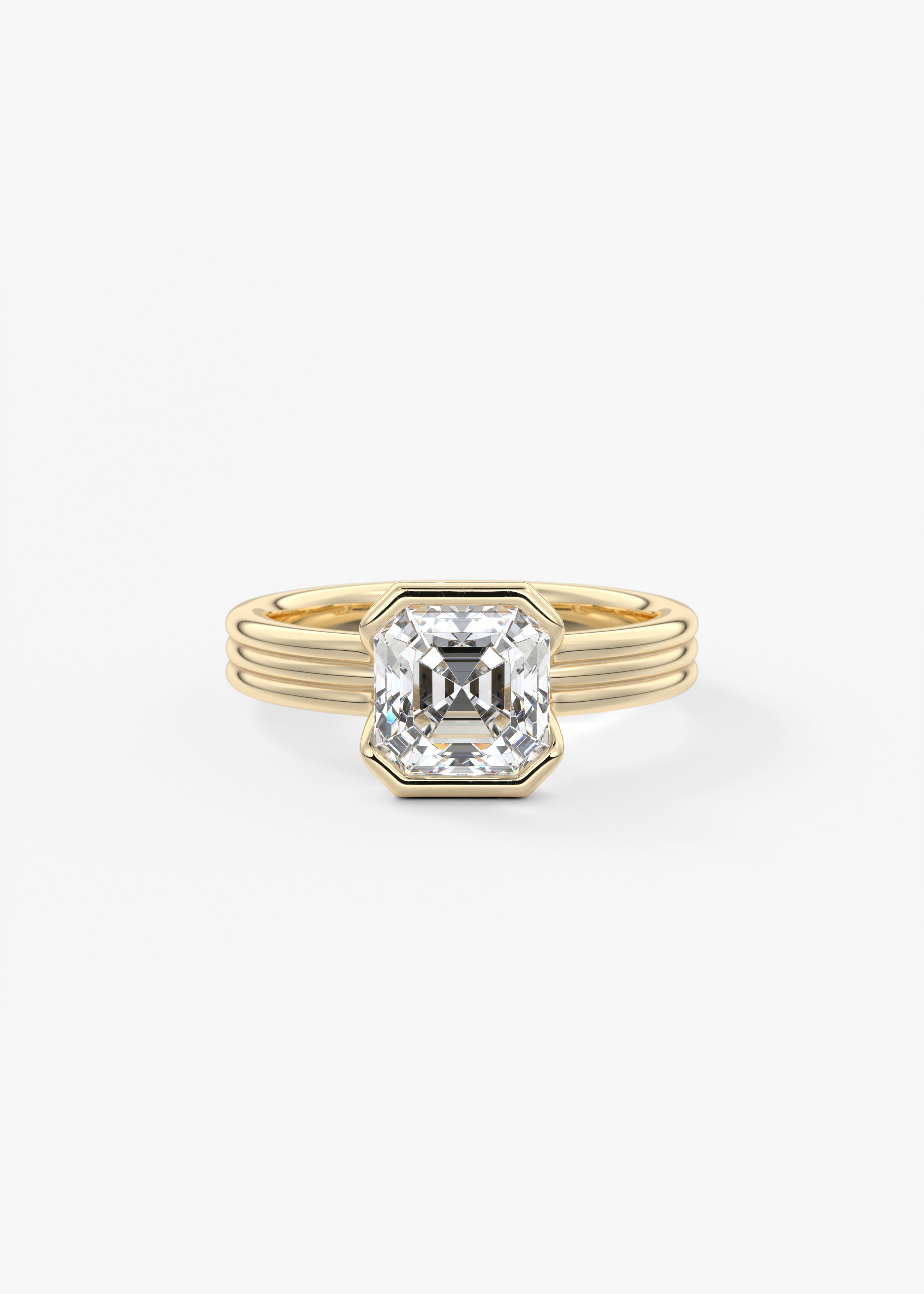The Echo Half Bezel  engagement in YG metal featuring Asscher cut with Solitaire,Chunky setting