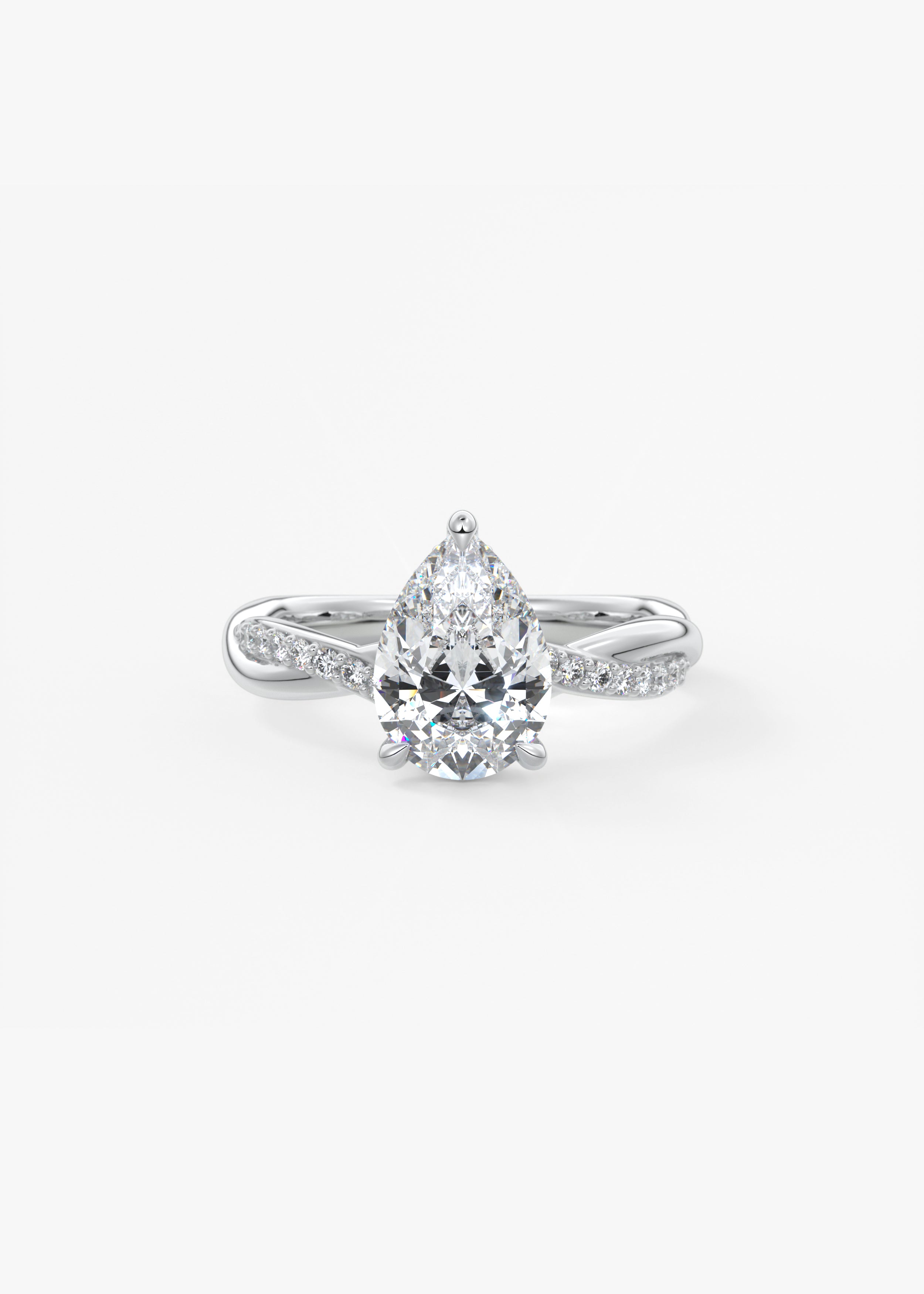 The Knot  engagement in WG metal featuring Pear cut with Prong,Pave,Nature Inspired setting