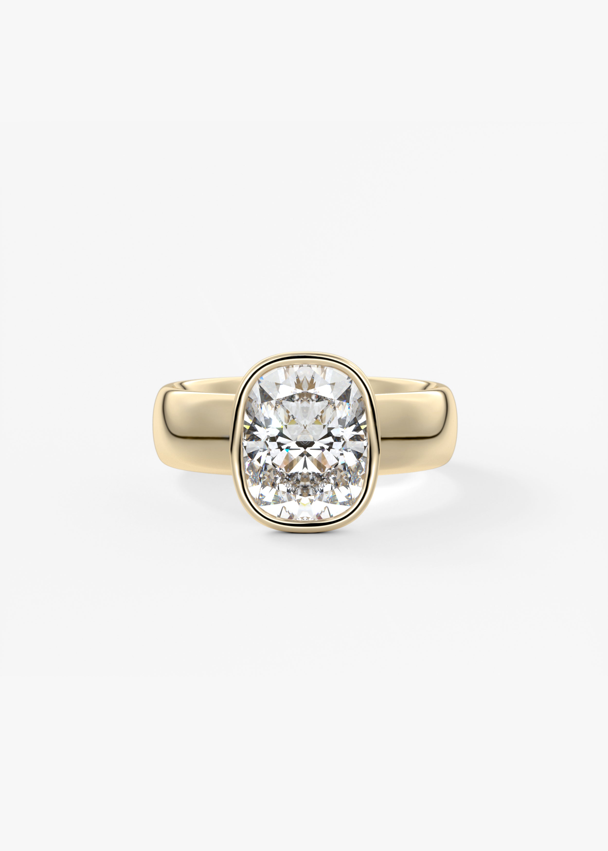 The Daily Bezel XL  engagement in YG metal featuring Old Mine,Elongated Cushion,Cushion cut with Solitaire,Bezel setting