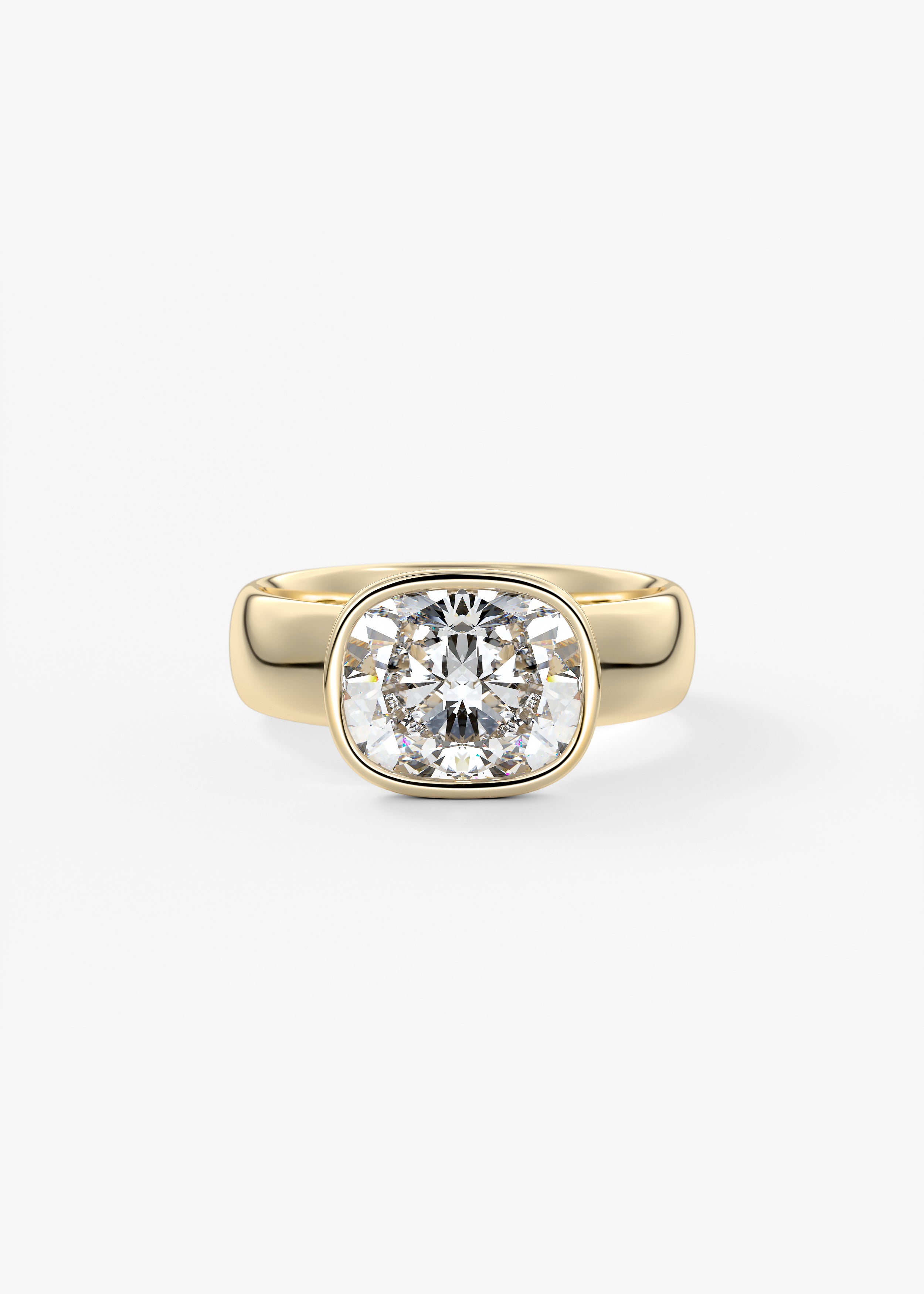 The Daily Bezel XL  engagement in YG metal featuring Old Mine,Elongated Cushion,Cushion cut with Solitaire,Bezel setting