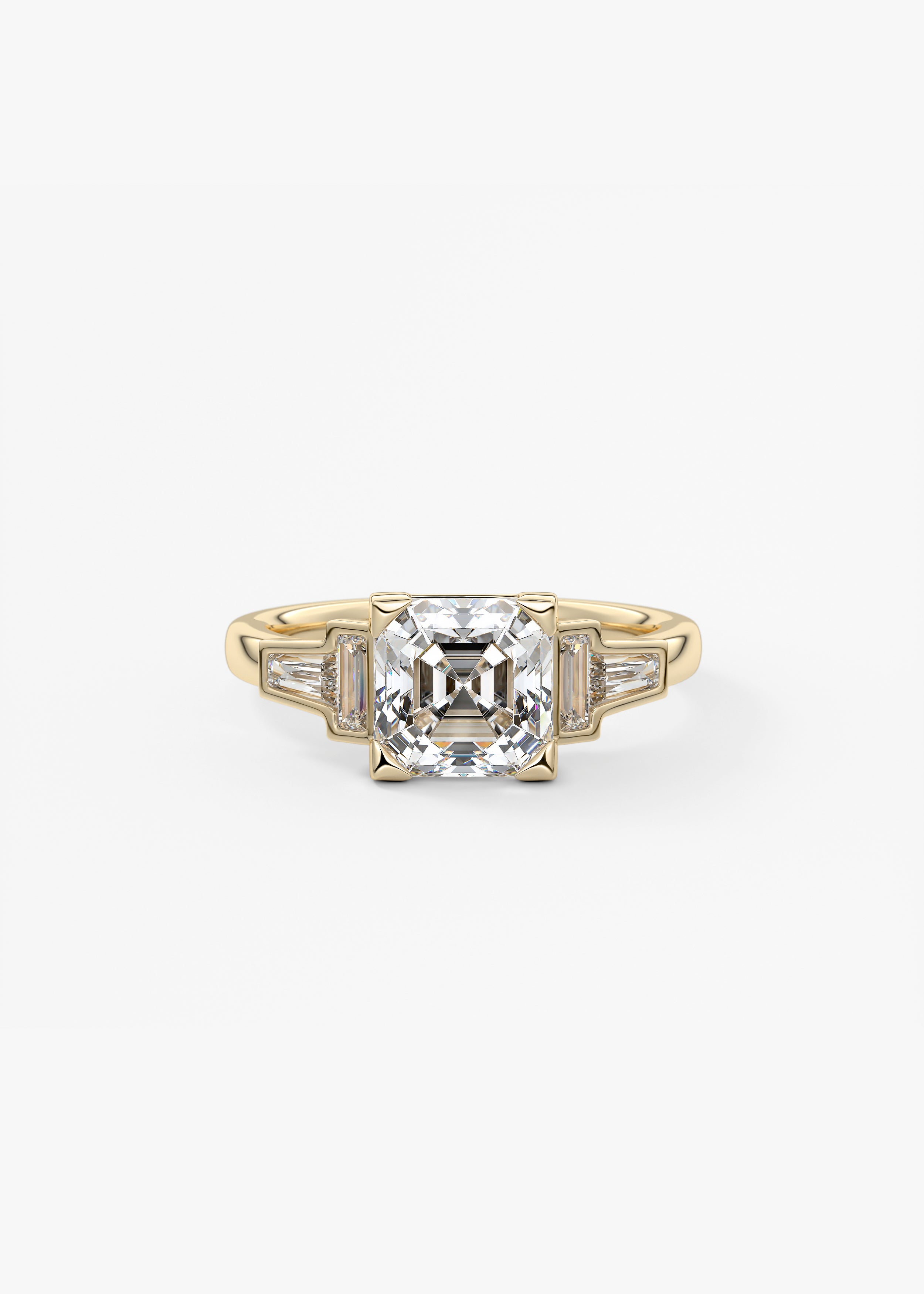 The Mosaic  engagement in YG metal featuring Asscher cut with Five Stone,Prong,Vintage Inspired setting