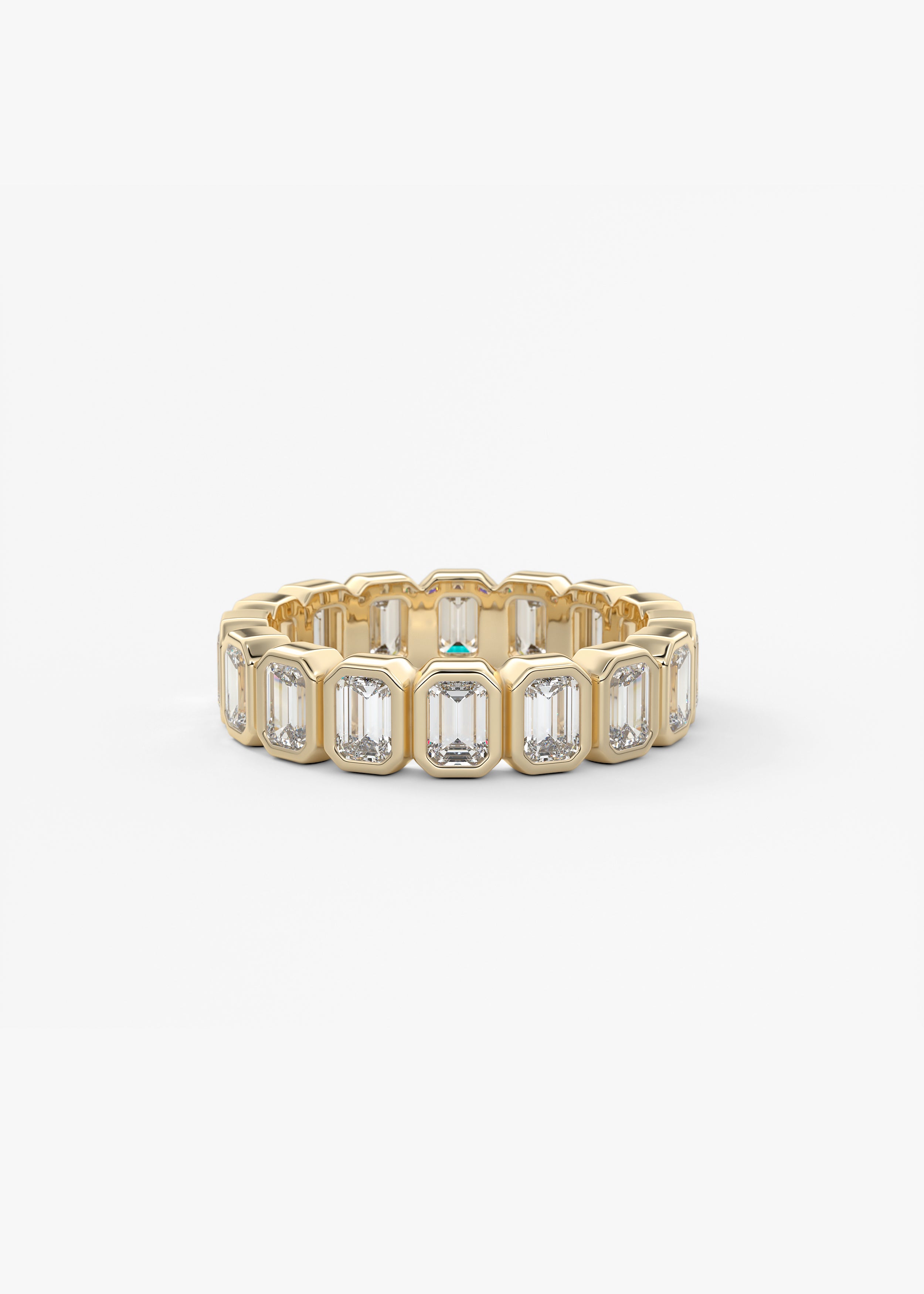 The Emerald Bezel Eternity wedding in YG metal featuring undefined cut with Anniversary,Pave,Eternity,Art Deco,Statement setting