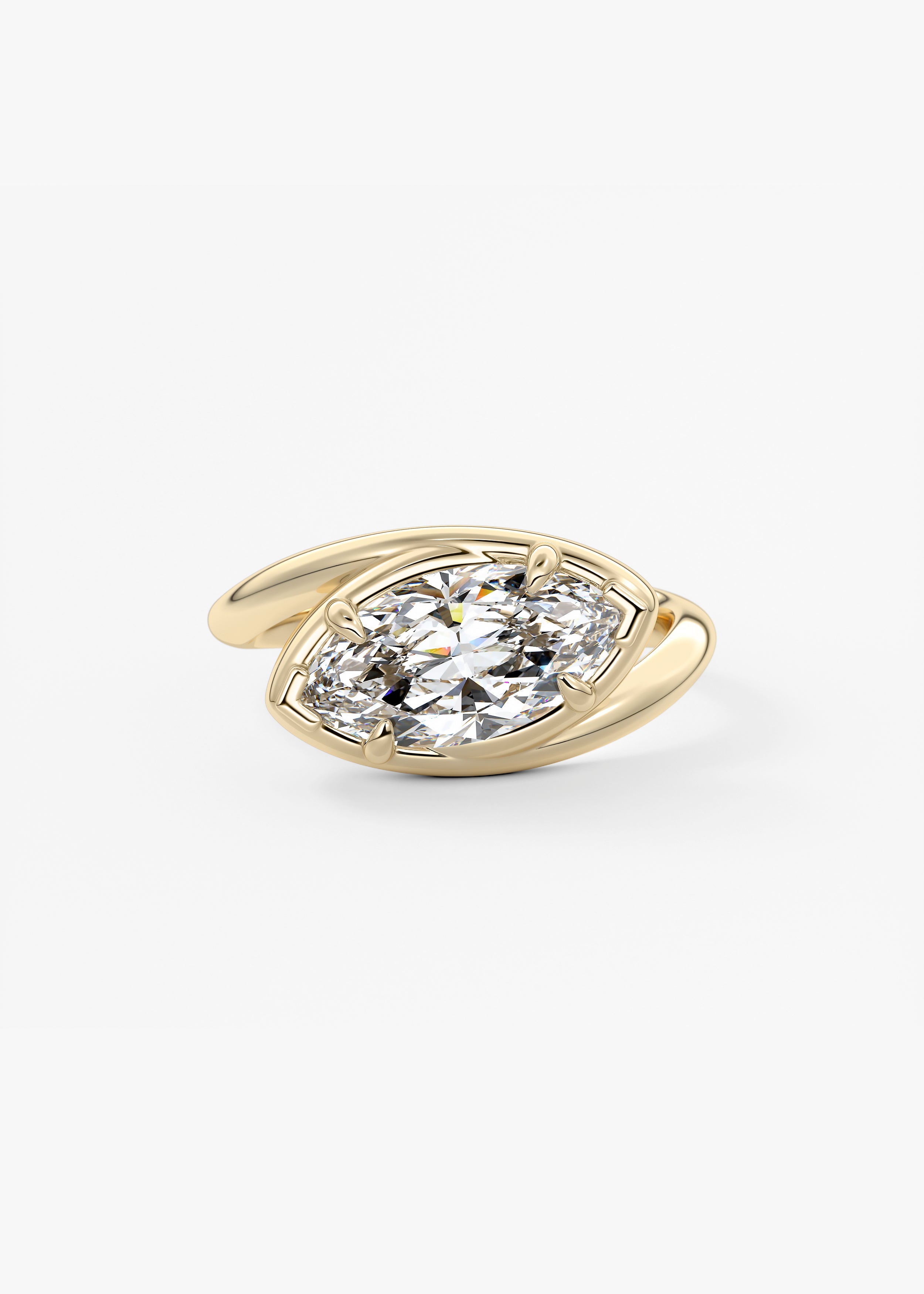 The Ribbon  engagement in YG metal featuring Marquise cut with Solitaire,Half Bezel,Bezel,East West,Chunky setting