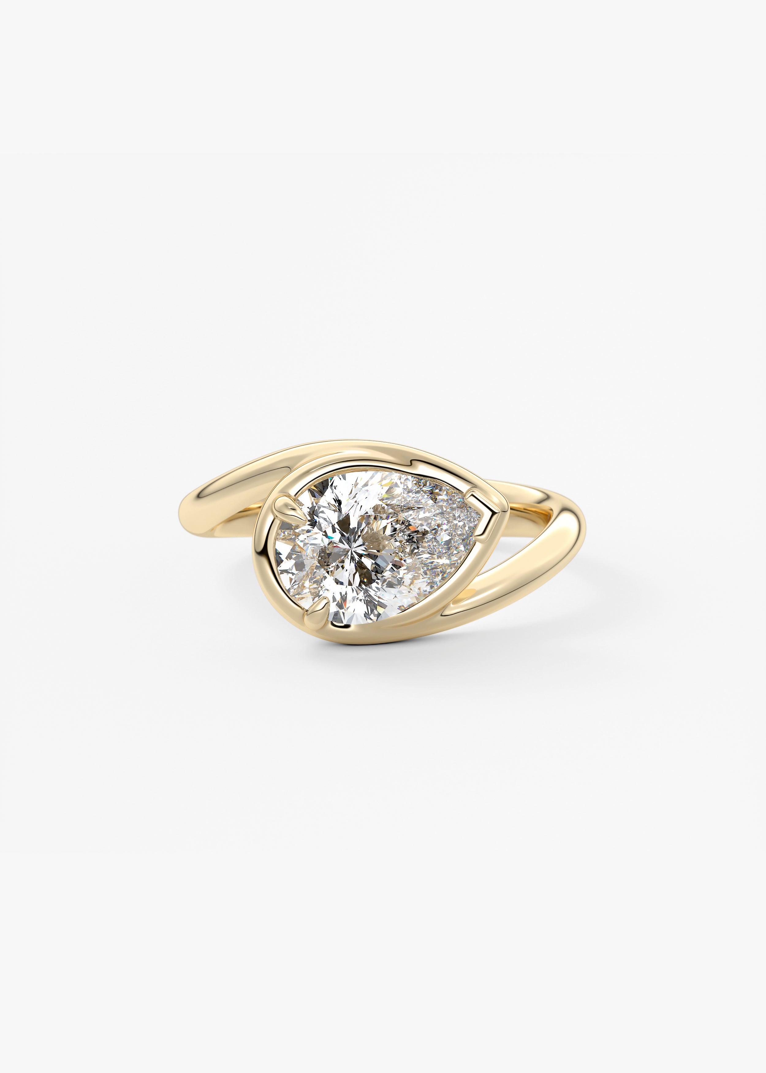 The Ribbon engagement in YG metal featuring Pear cut with Solitaire,Half Bezel,Bezel,East West,Chunky setting