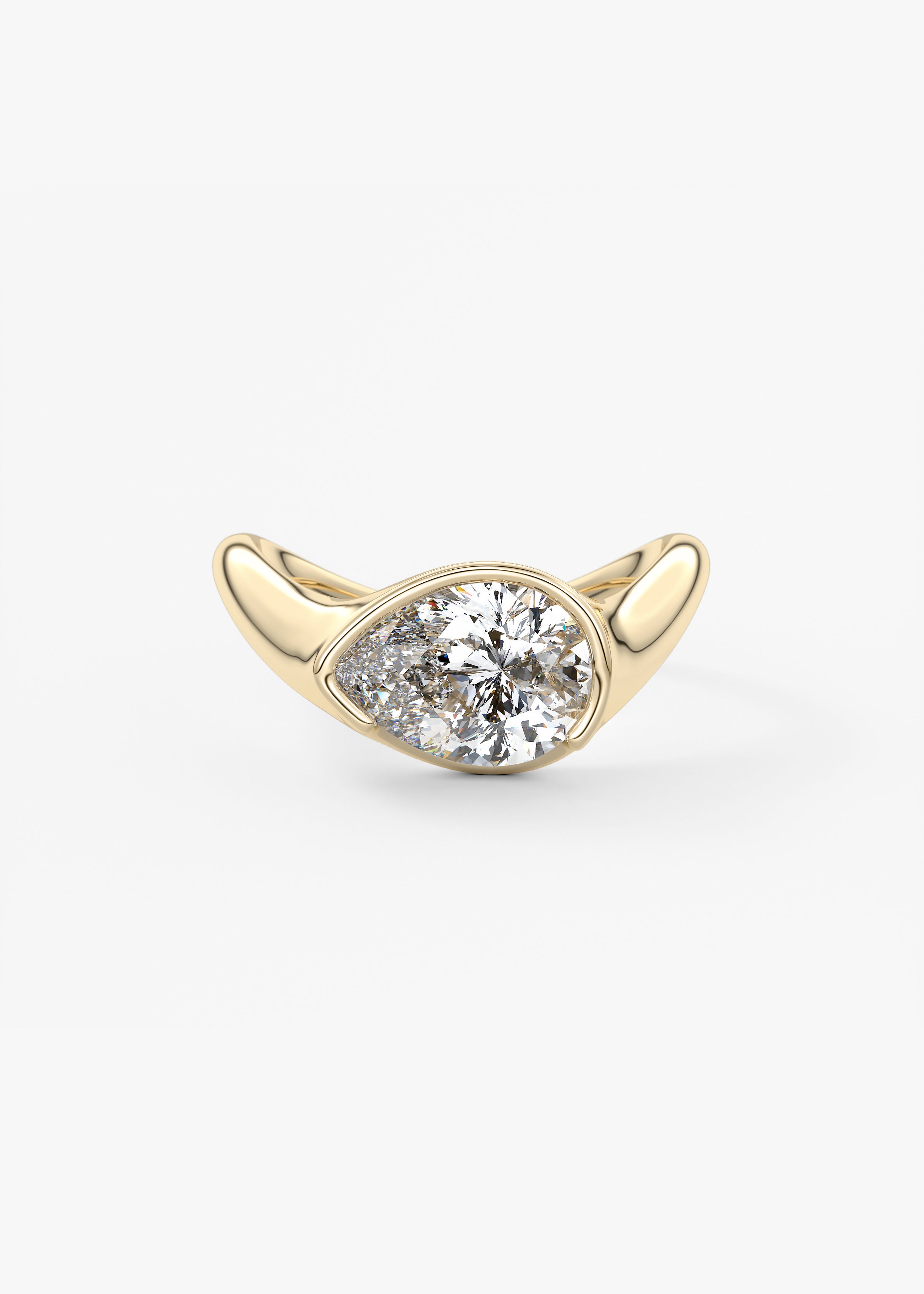 The Ray  engagement in YG metal featuring Pear cut with Solitaire,Half Bezel,Bezel,East West,Chunky setting