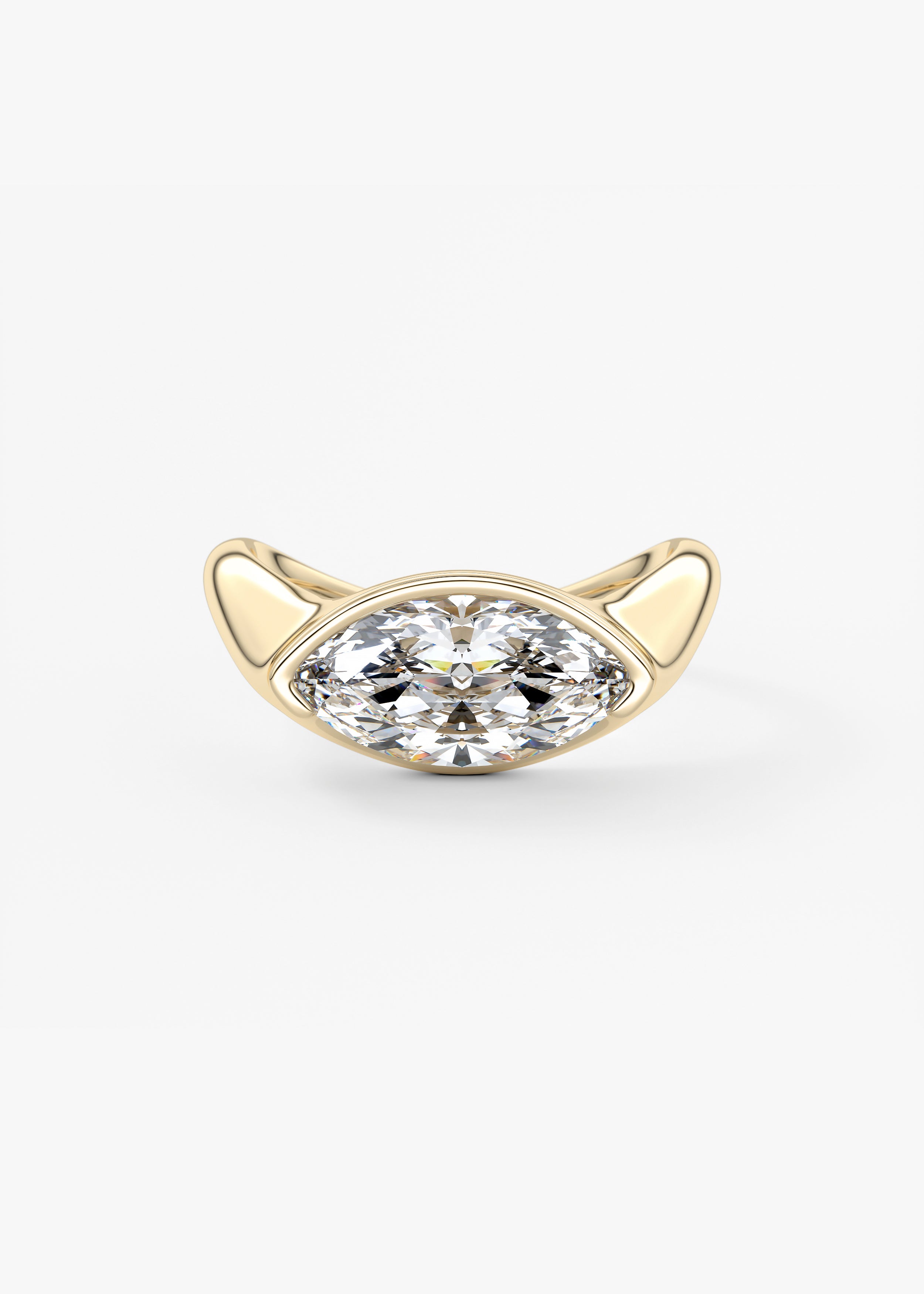 The Ray  engagement in YG metal featuring Marquise cut with Solitaire,Half Bezel,Bezel,East West,Chunky setting