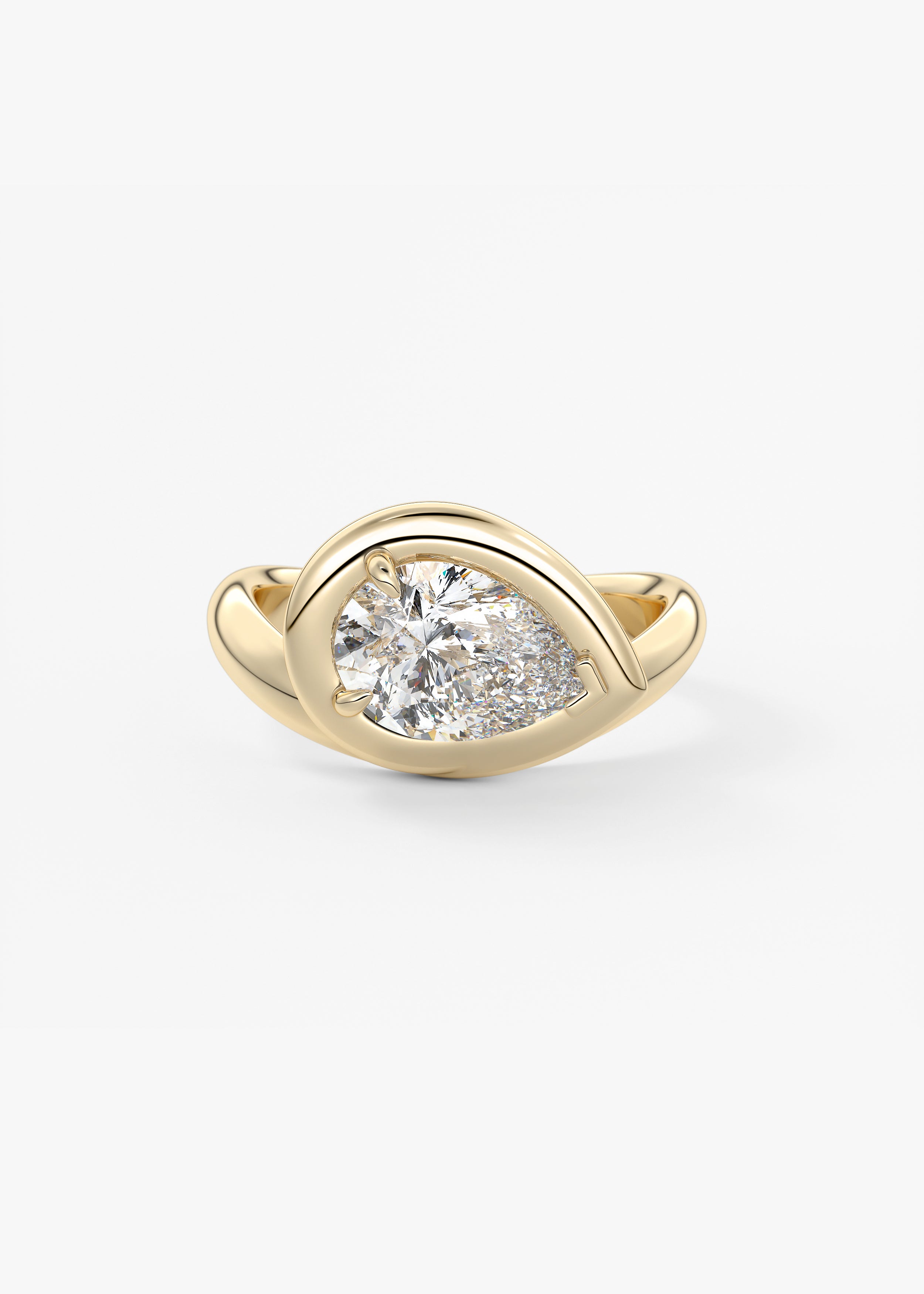 The Noodle engagement in YG metal featuring Pear cut with Solitaire,Half Bezel,Bezel,East West,Chunky setting
