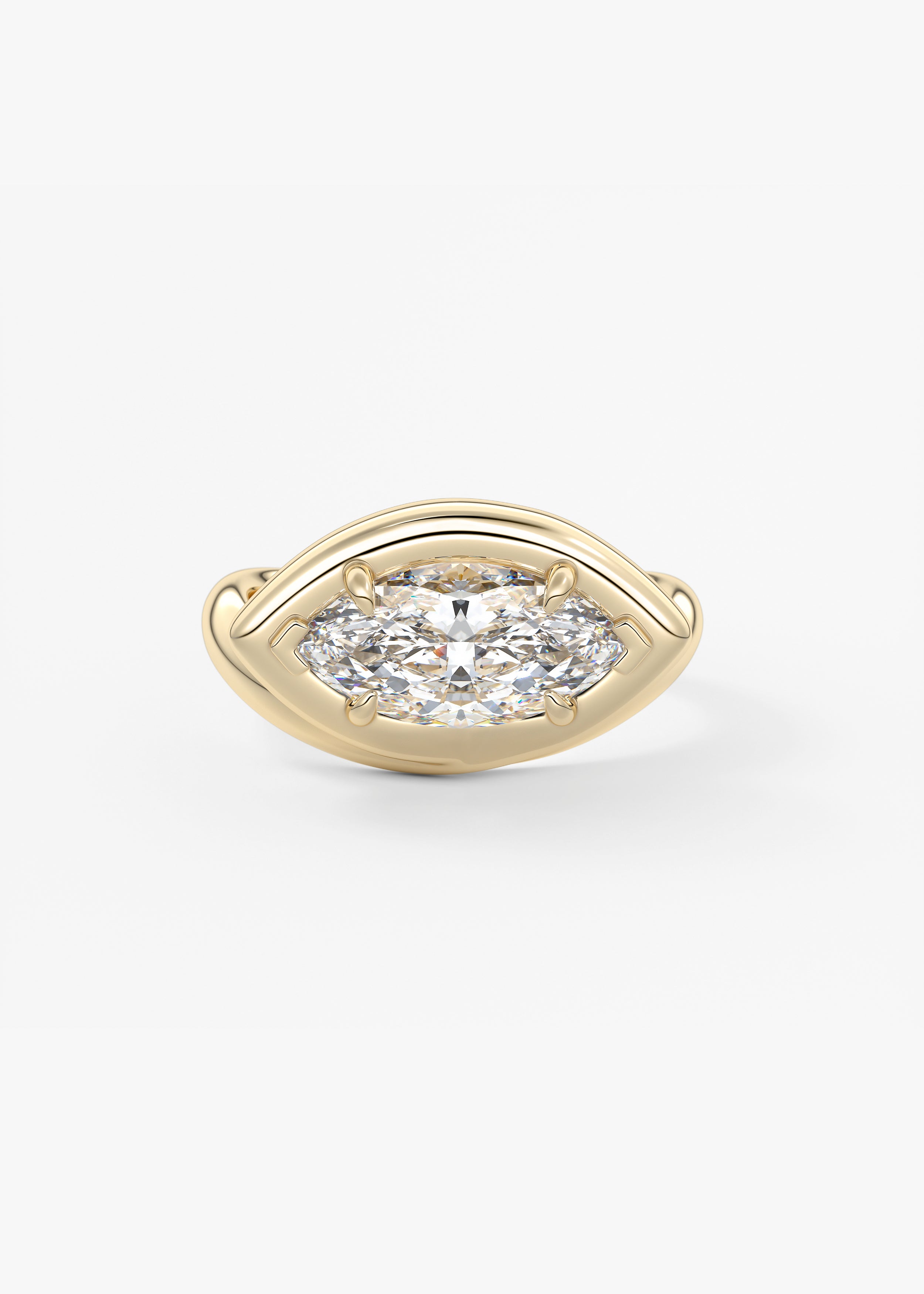 The Noodle  engagement in YG metal featuring Marquise cut with Solitaire,Half Bezel,Bezel,East West,Chunky setting