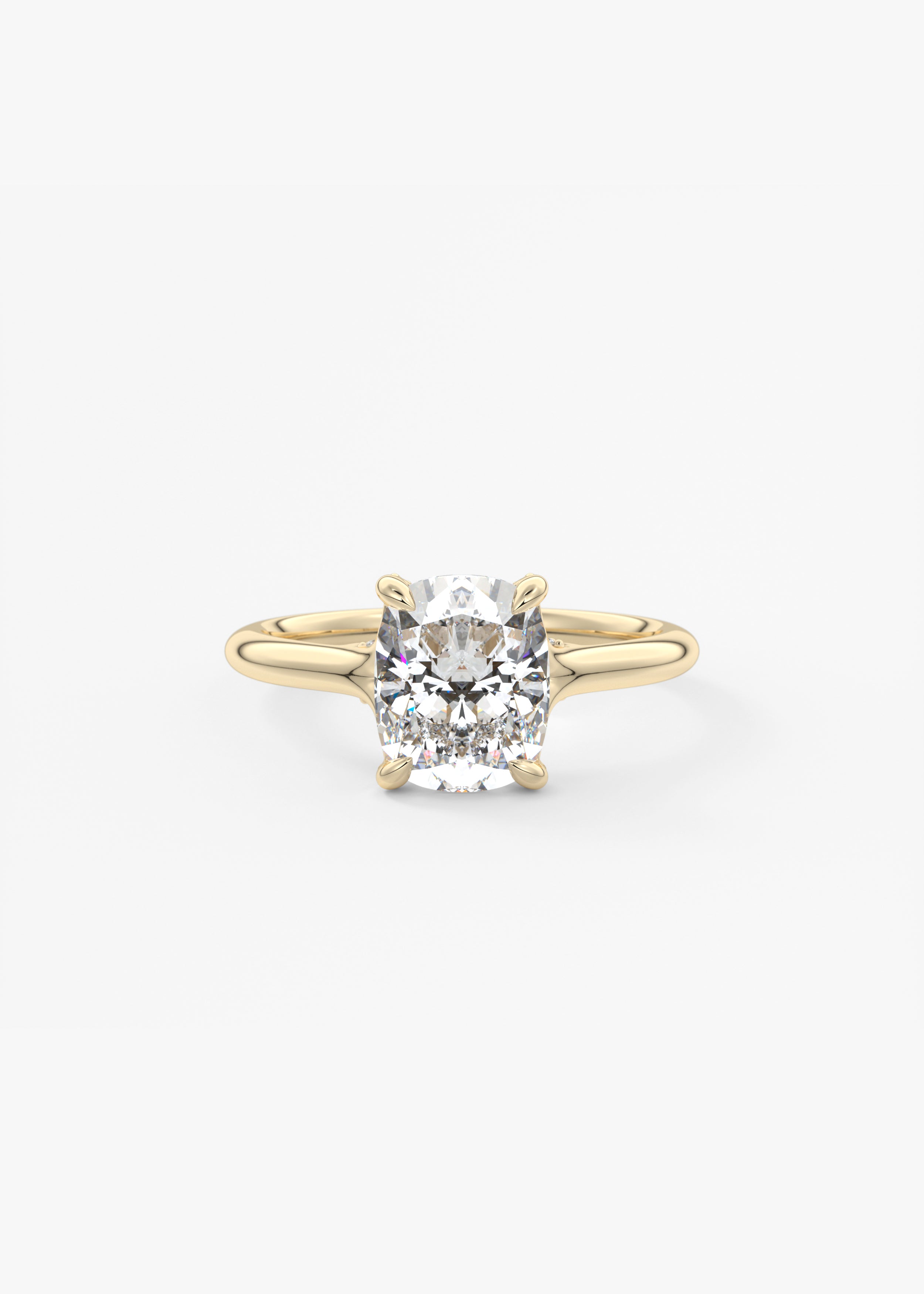 The Arbor Hidden Pavé engagement in YG metal featuring Cushion,Elongated Cushion,Old Mine cut with Prong,Pave,Nature Inspired setting