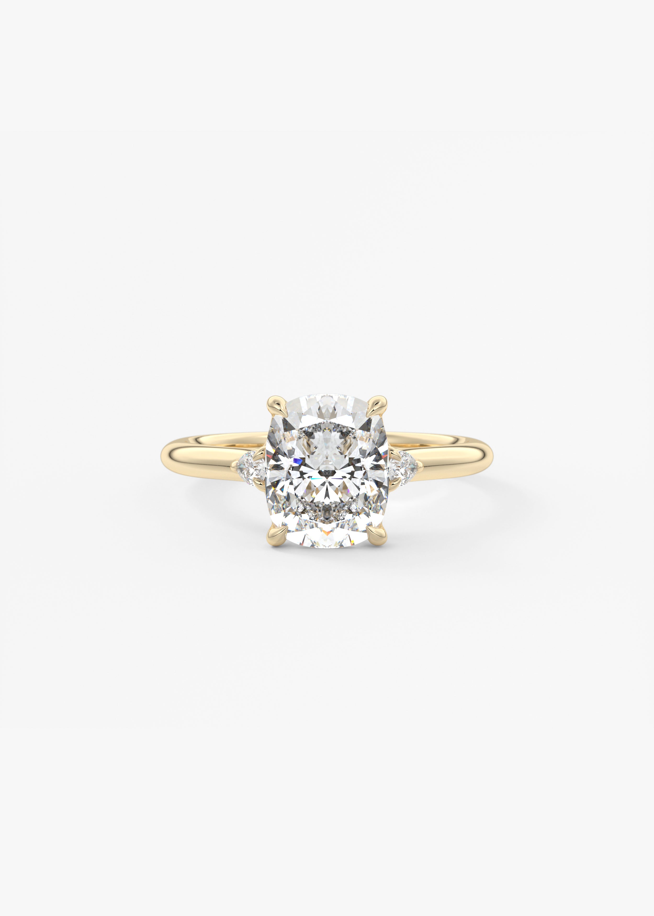 The Arbor Three Stone engagement in YG metal featuring Cushion,Elongated Cushion cut with Three Stone,Prong,Nature Inspired setting