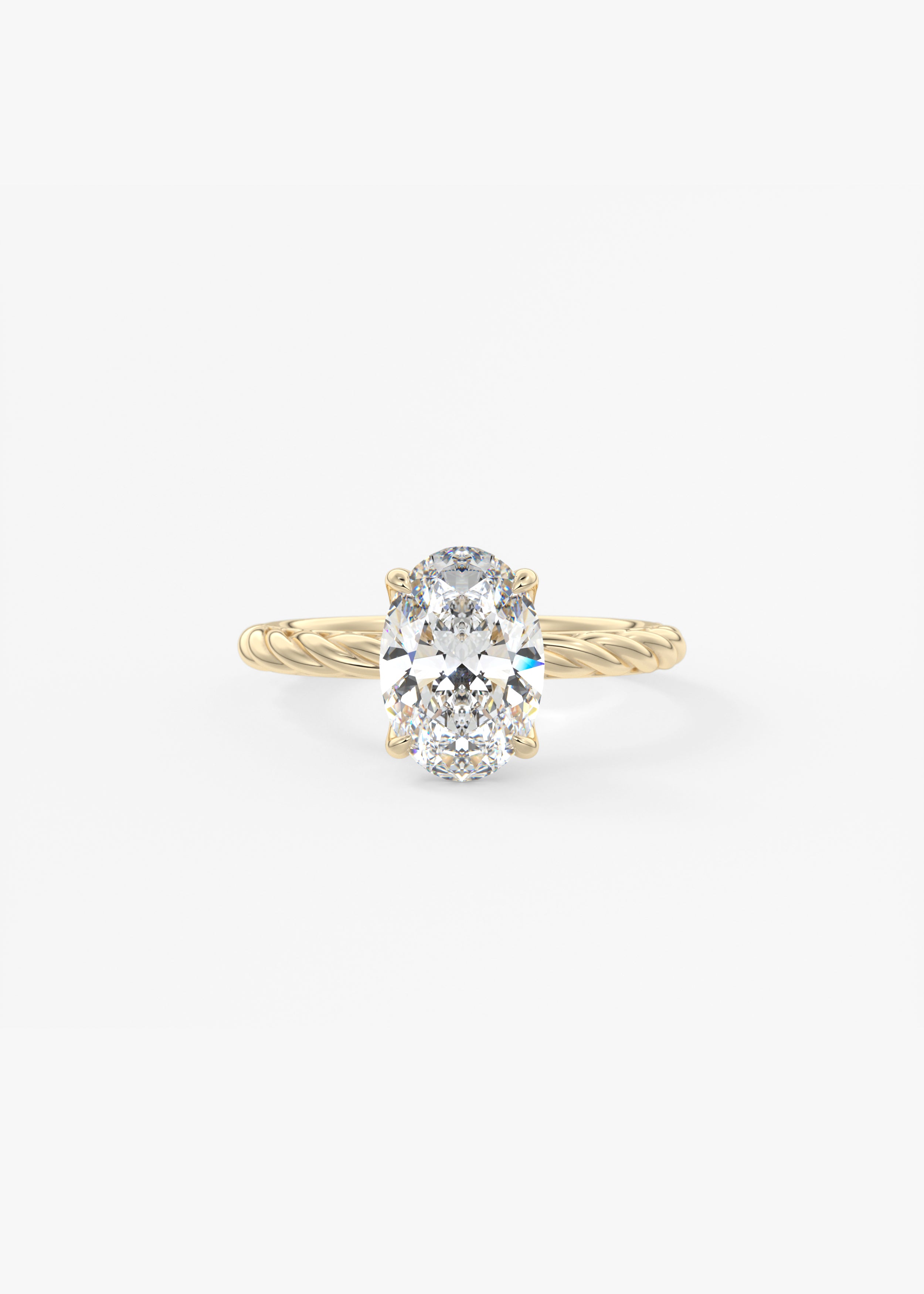 The Rapunzel engagement in YG metal featuring Oval cut with Solitaire,Prong,Diamond Details,Hidden Halo,Nature Inspired setting