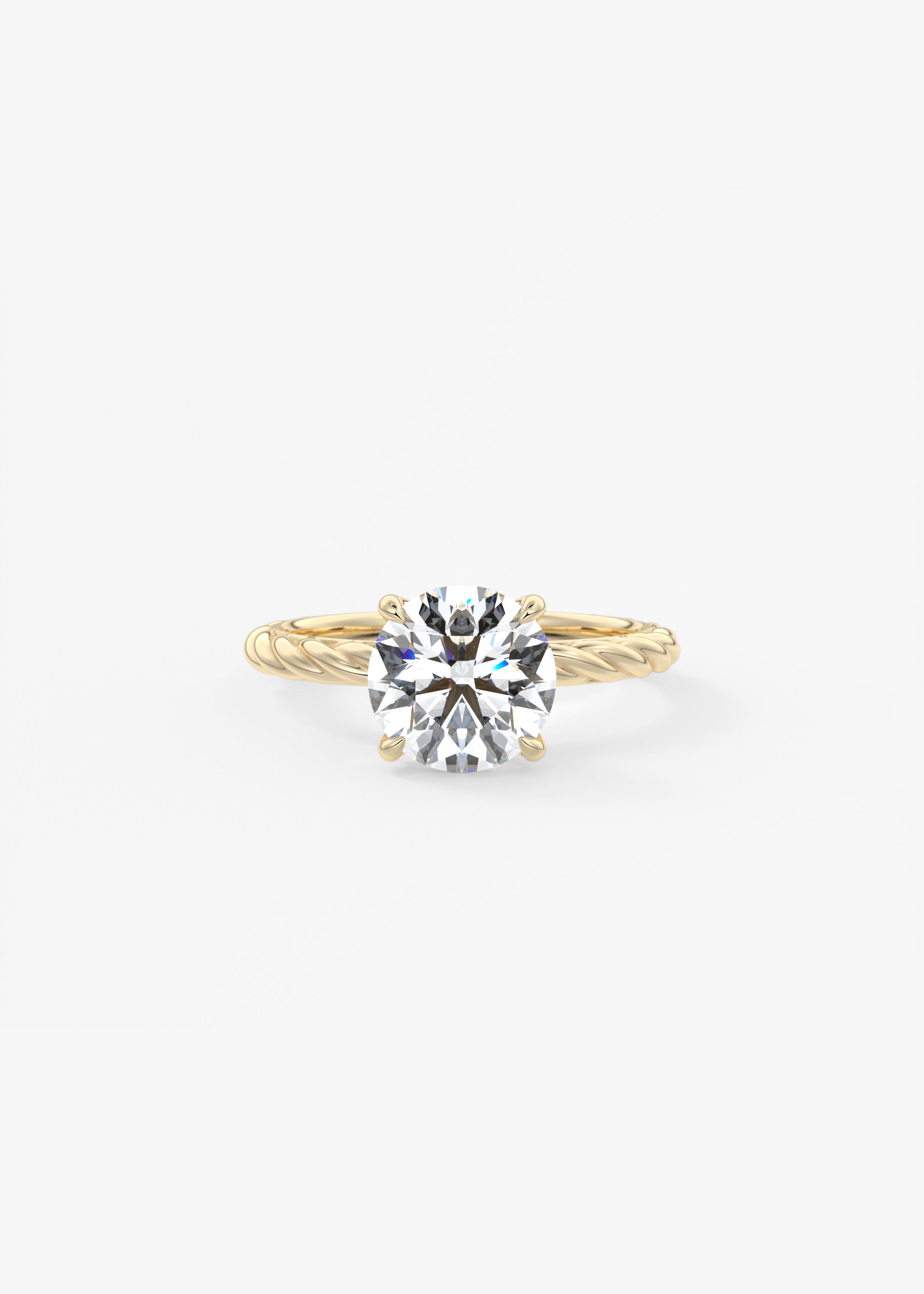 The Rapunzel  engagement in YG metal featuring Round,Old European cut with Solitaire,Prong,Diamond Details,Hidden Halo,Nature Inspired setting