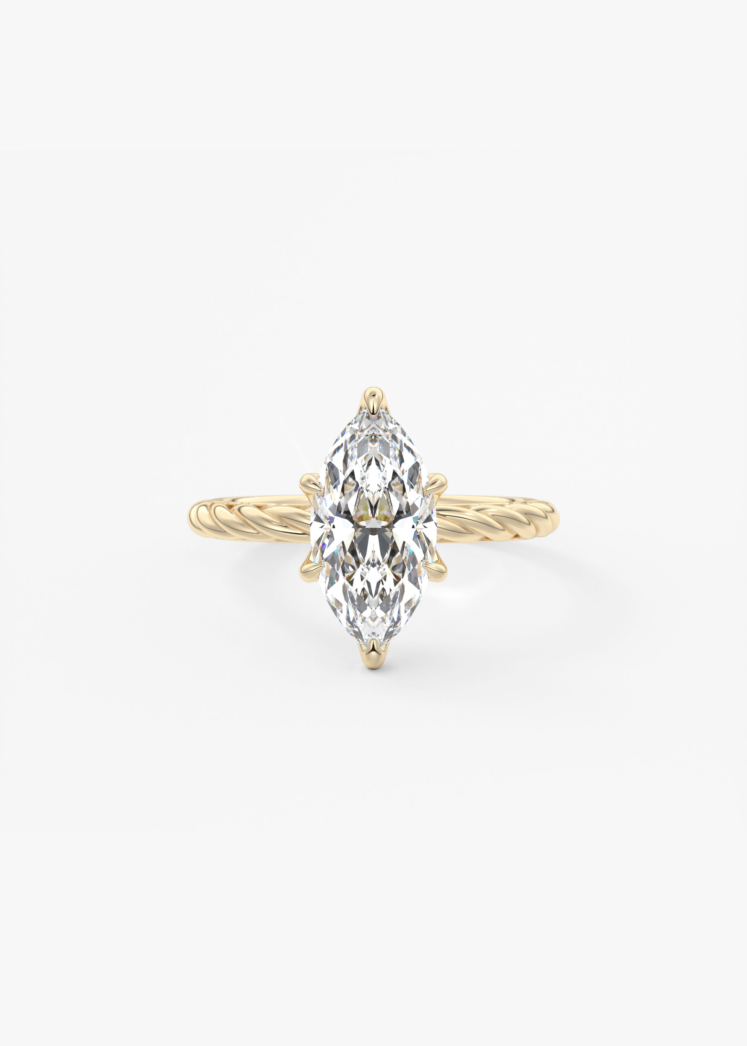 The Rapunzel engagement in YG metal featuring Marquise cut with Solitaire,Prong,Diamond Details,Hidden Halo,Nature Inspired setting