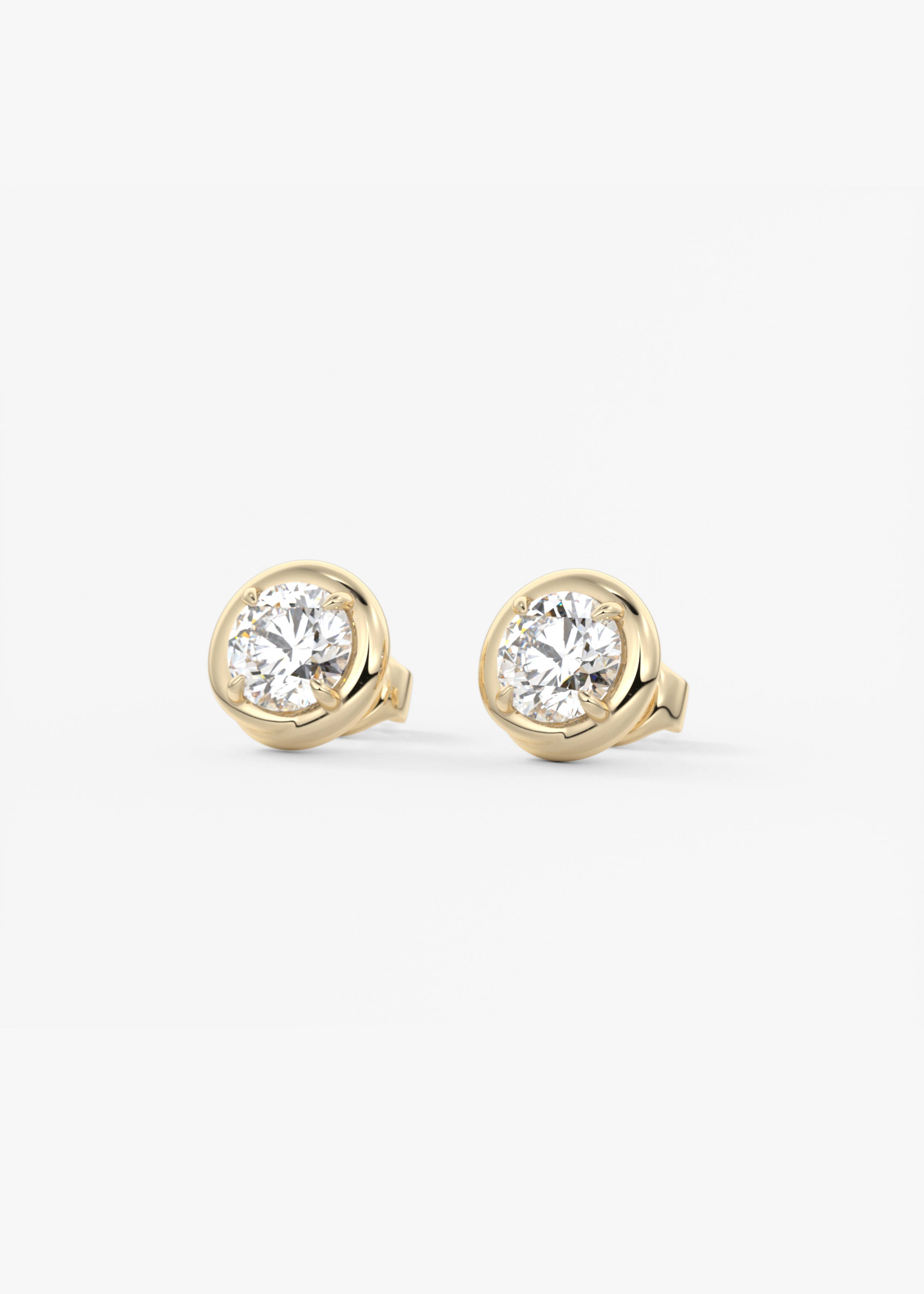 Noodle Studs  stud in YG metal featuring Round,Round Brilliant cut with Prong,Solitaire setting