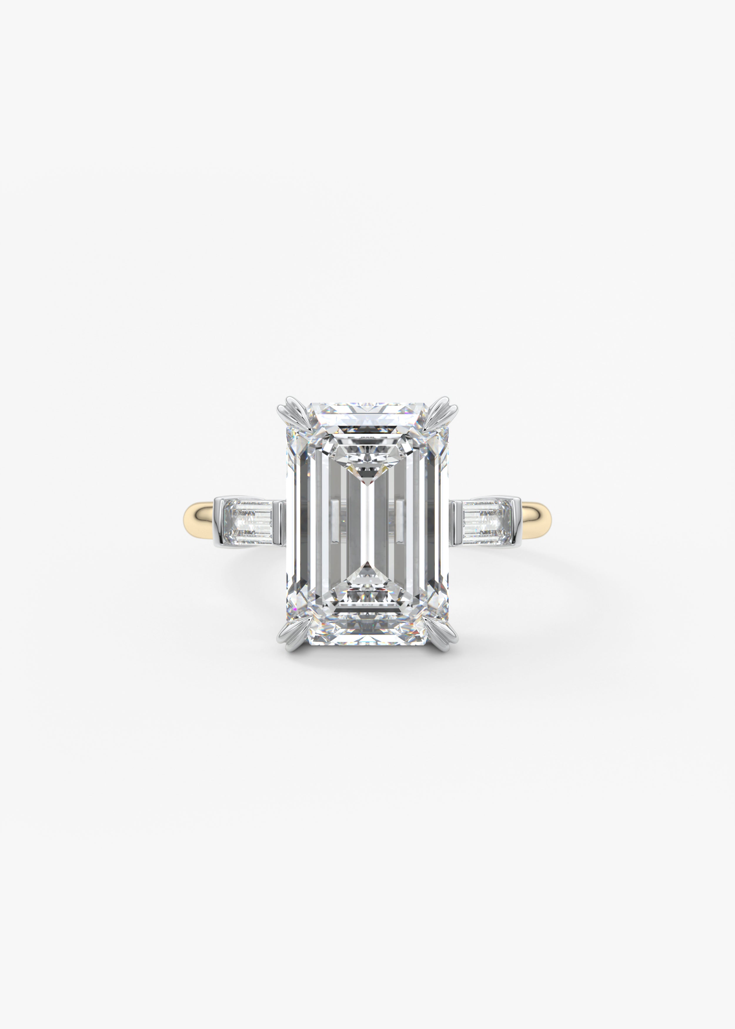 The Margot engagement in YG metal featuring Emerald cut with Prong,Three Stone,Two Tone setting