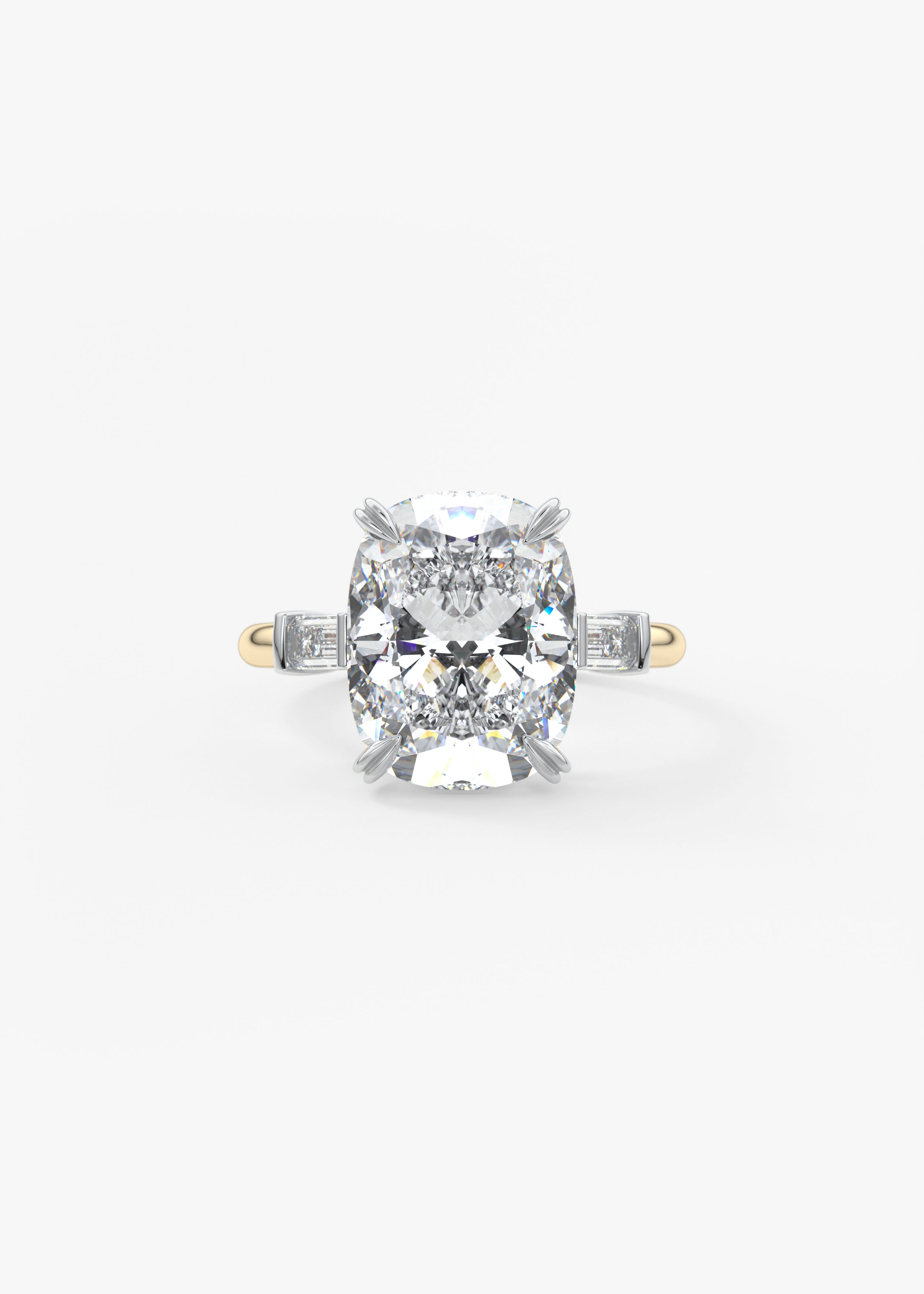 The Margot  engagement in YG metal featuring Cushion,Old Mine,Elongated Cushion cut with Prong,Three Stone,Two Tone setting