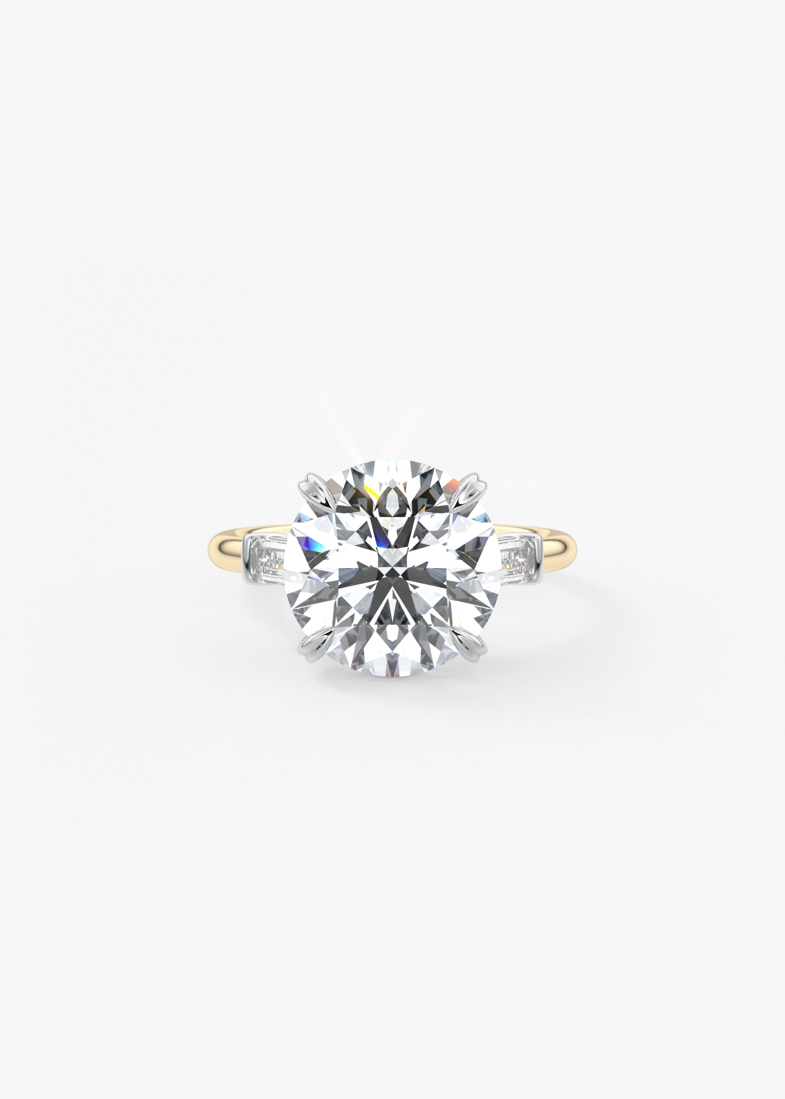 The Margot  engagement in YG metal featuring Round,Old European cut with Prong,Three Stone,Two Tone setting