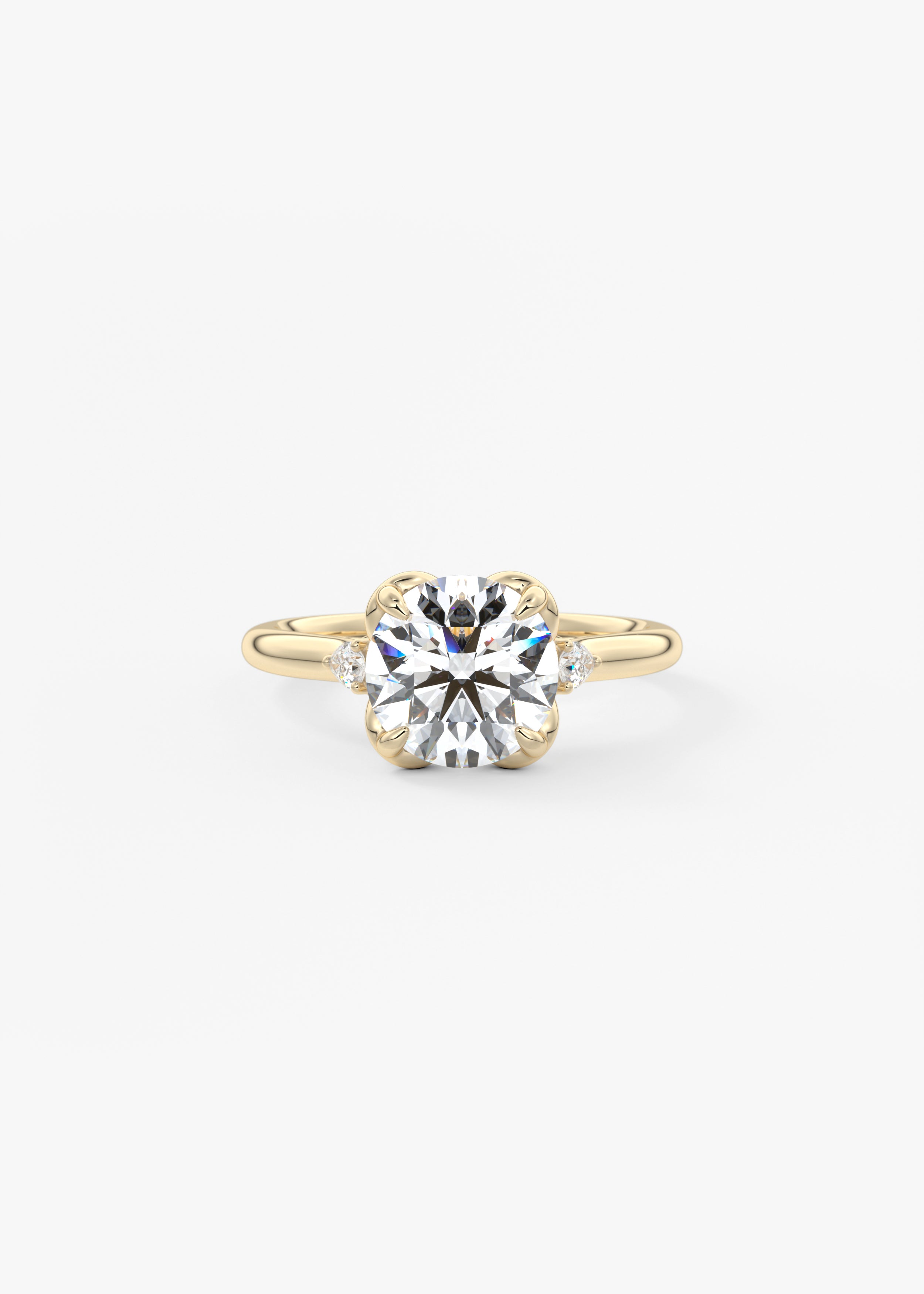 The Buttercup Bouquet  engagement in YG metal featuring Round,Old European cut with Prong,Three Stone setting