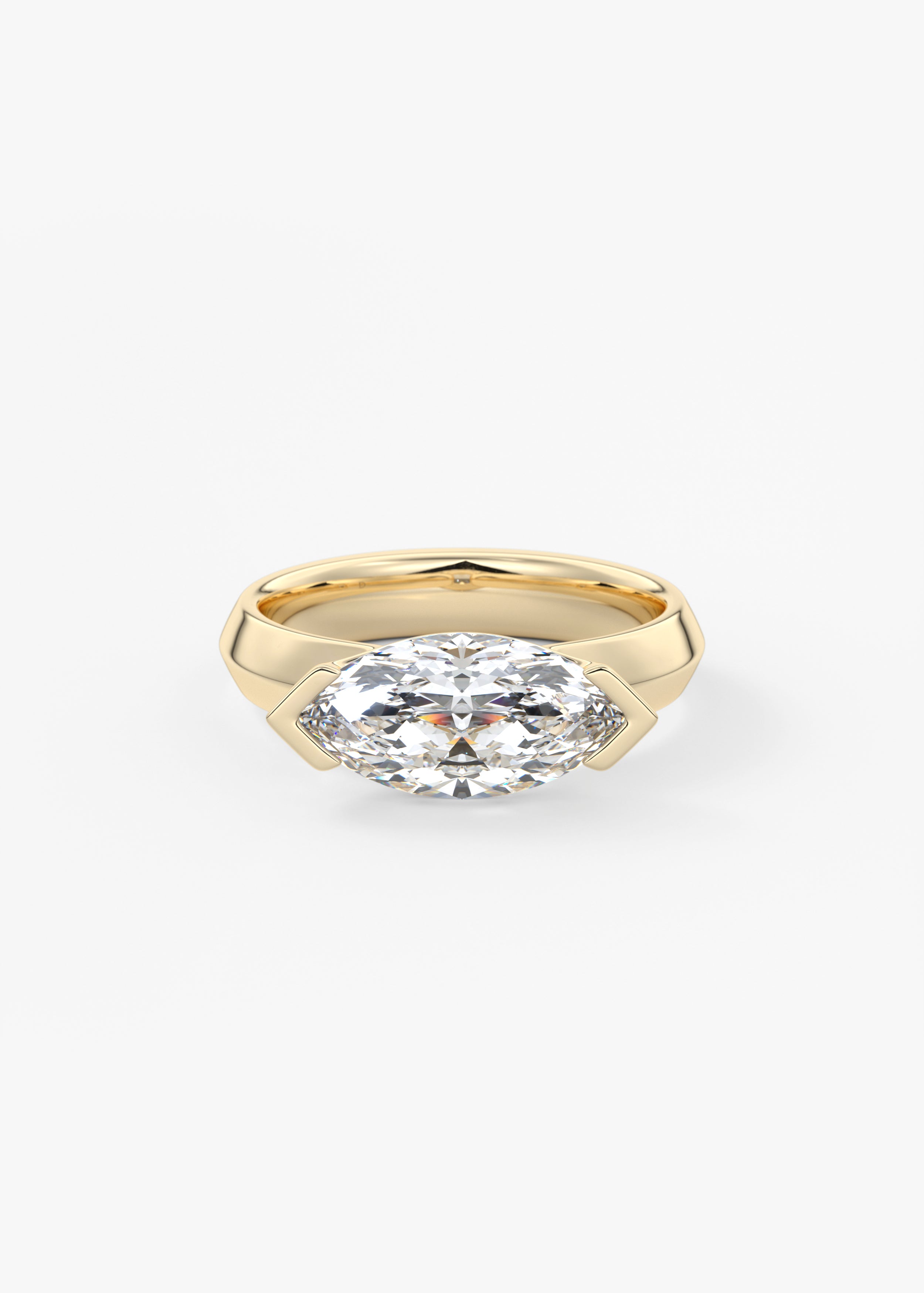 The Plutch XL  engagement in YG metal featuring Marquise cut with Solitaire,Half Bezel,East West setting