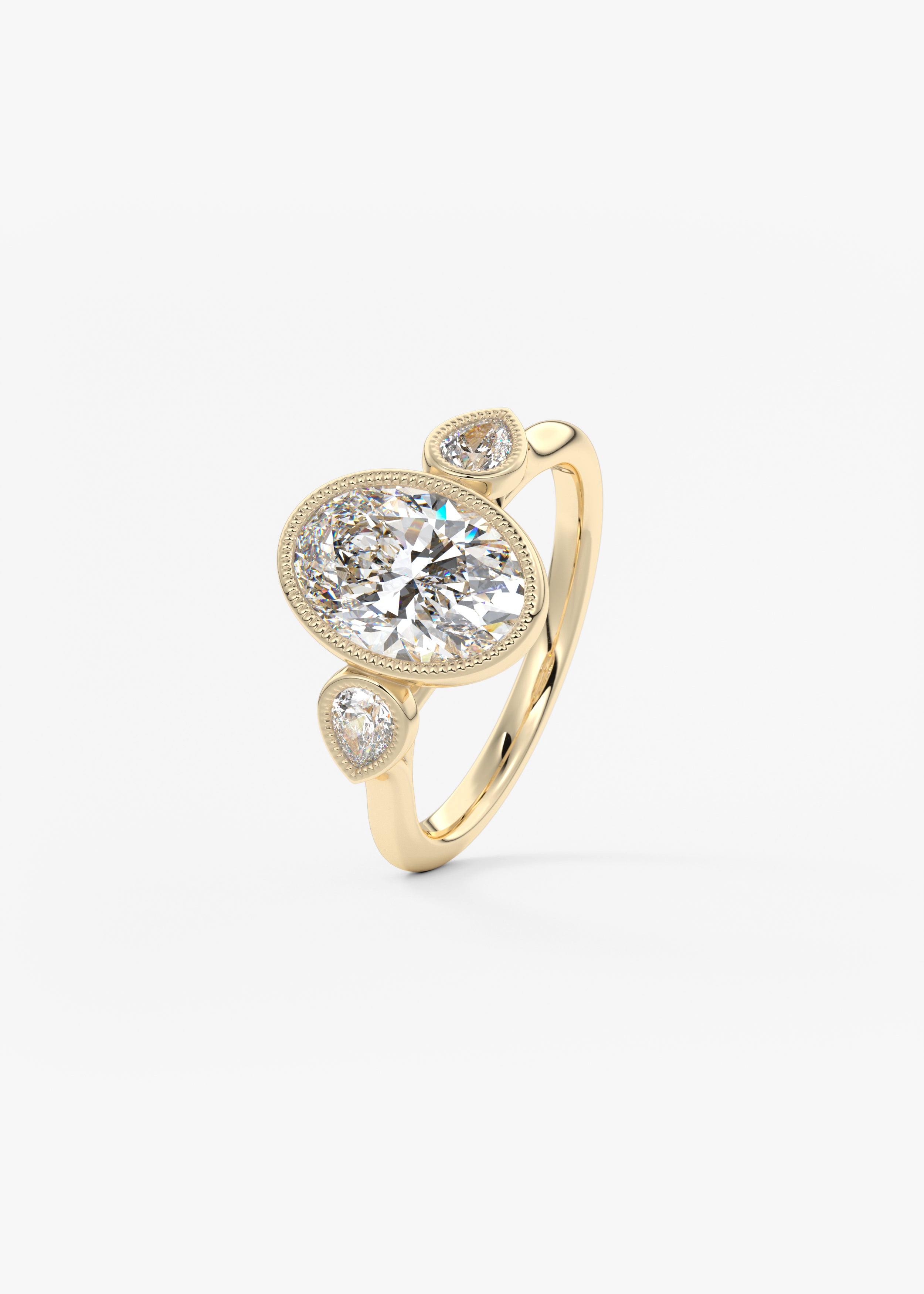 The Millie Three Stone engagement hover view