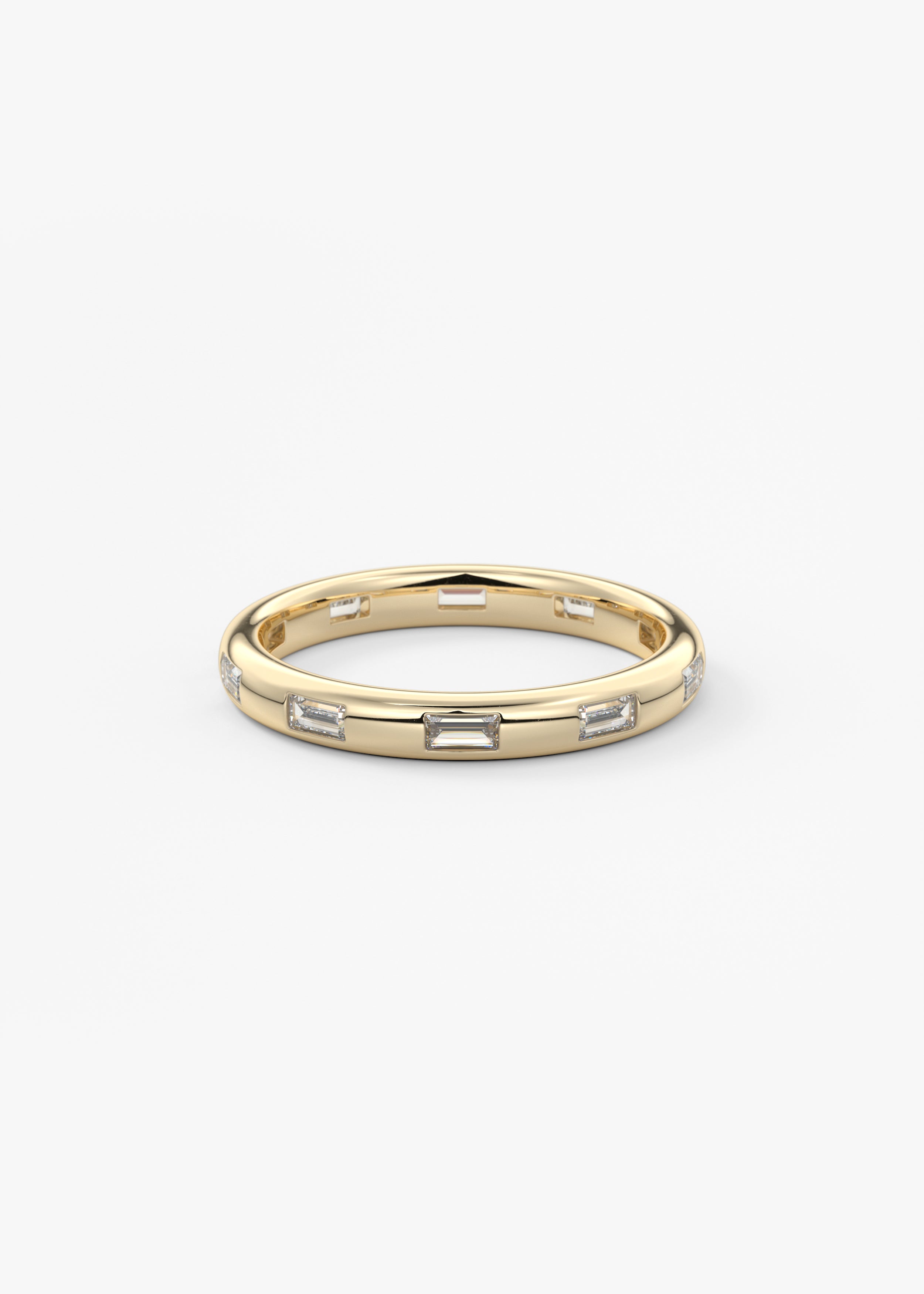 The Baguette Burnish Band wedding in YG metal featuring None cut with Stacking,Pave setting