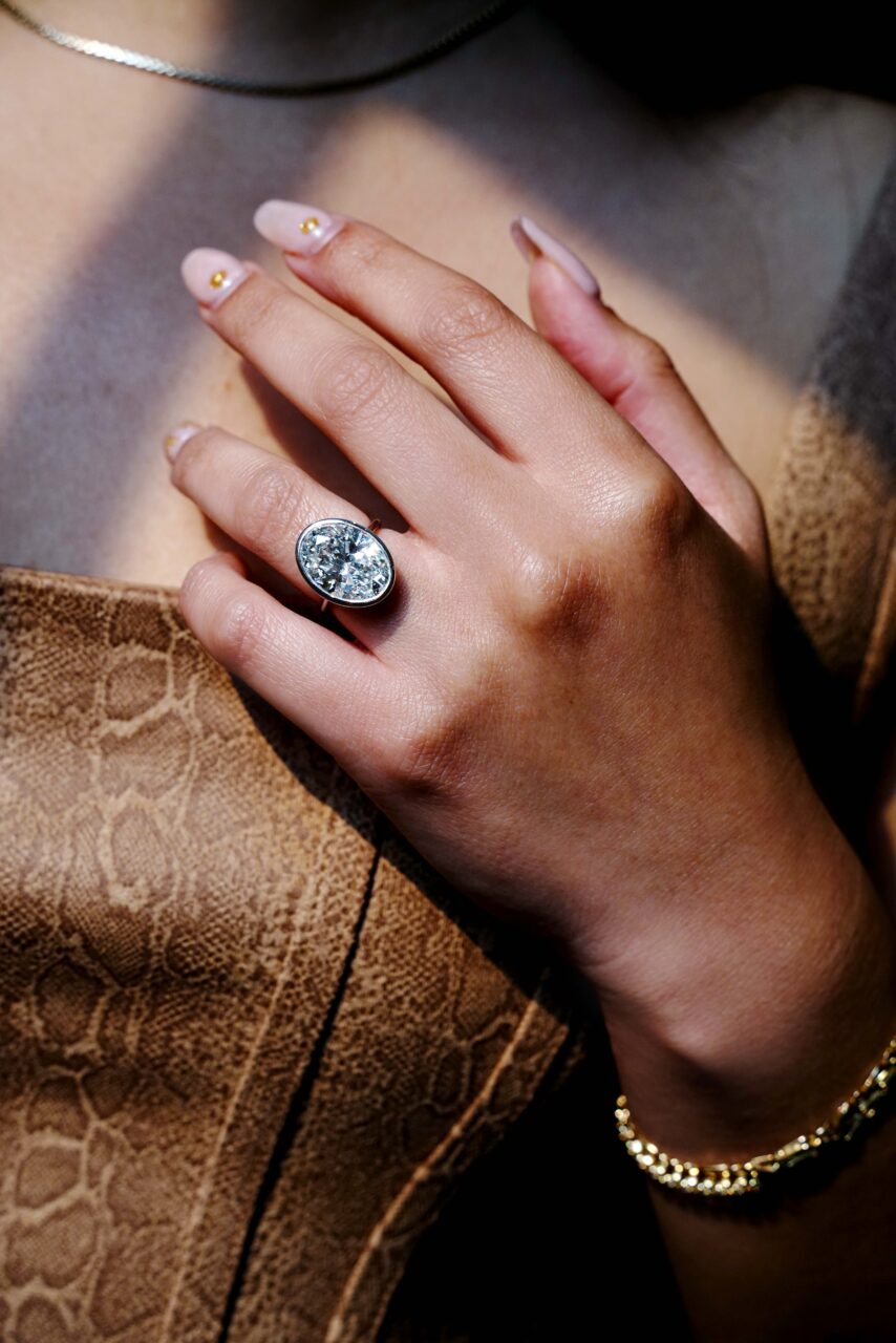 A seven carat oval cut diamond engagement ring 