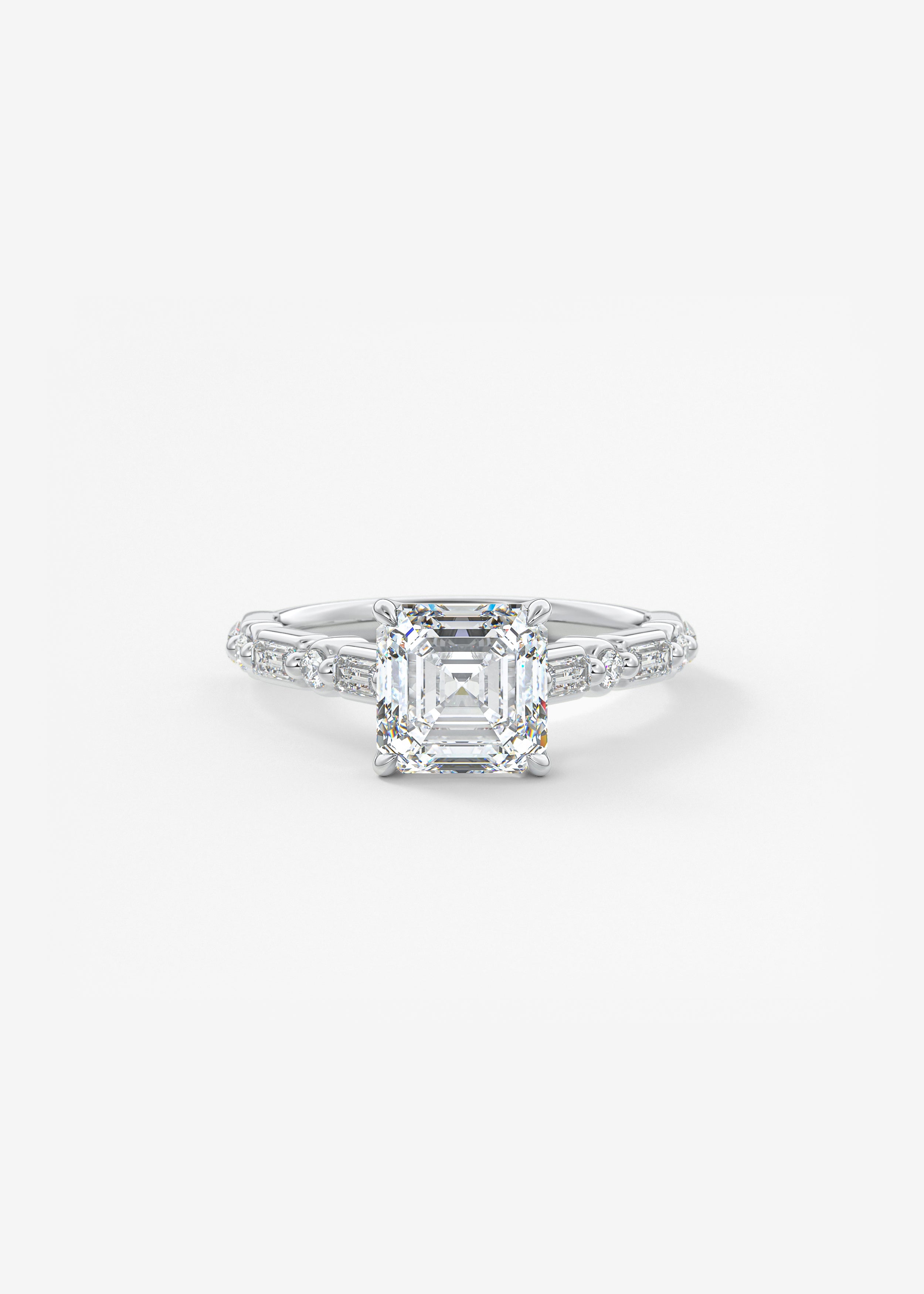 The Chantilly  engagement in WG metal featuring Asscher cut with Prong,Diamond Details setting