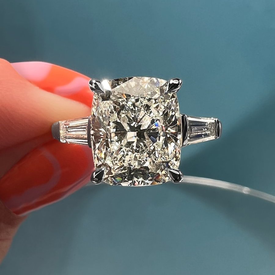 cushion cut lab created diamond engagement ring