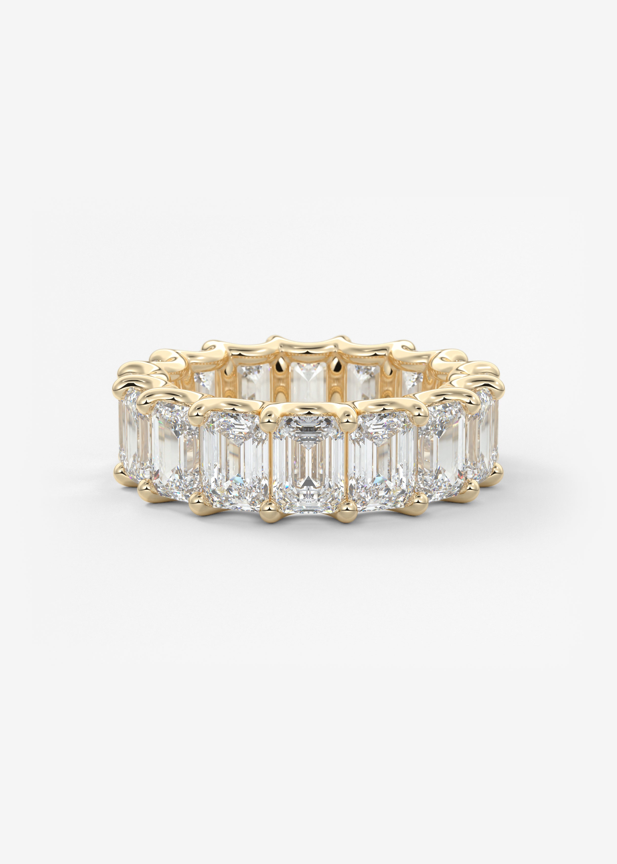The Emerald Scallop Eternity 6.5mm wedding in YG metal featuring None cut with Anniversary,Pave,Eternity,Statement setting